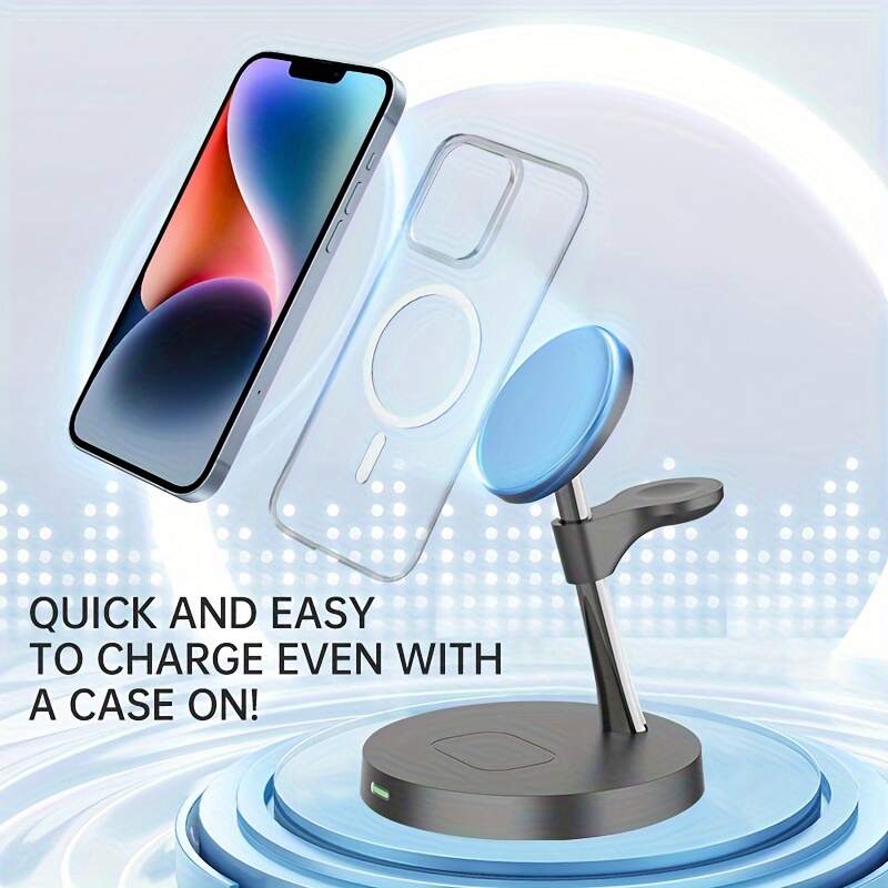 [Qi Wireless Charger] Qi 15W Magnetic 3 In 1 Wireless Charger Stand | Fast Charging Dock Station For iPhone 15 14 13 12, iWatch 9 8 7, Phone S24 S23 S22 And Galaxy Watch 6 5 With 3 Level Night Light