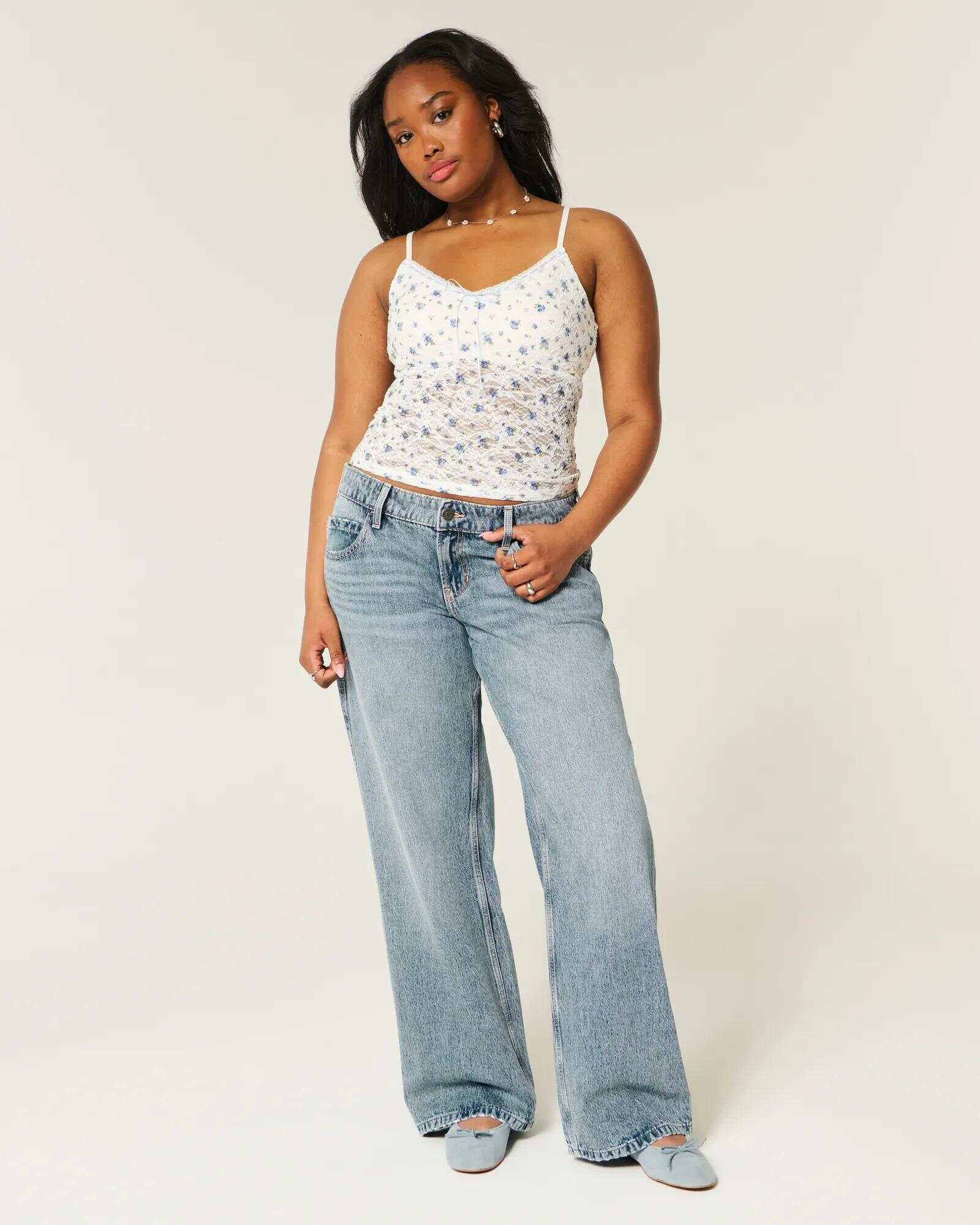 Low-Rise Dark Wash Baggy Jeans