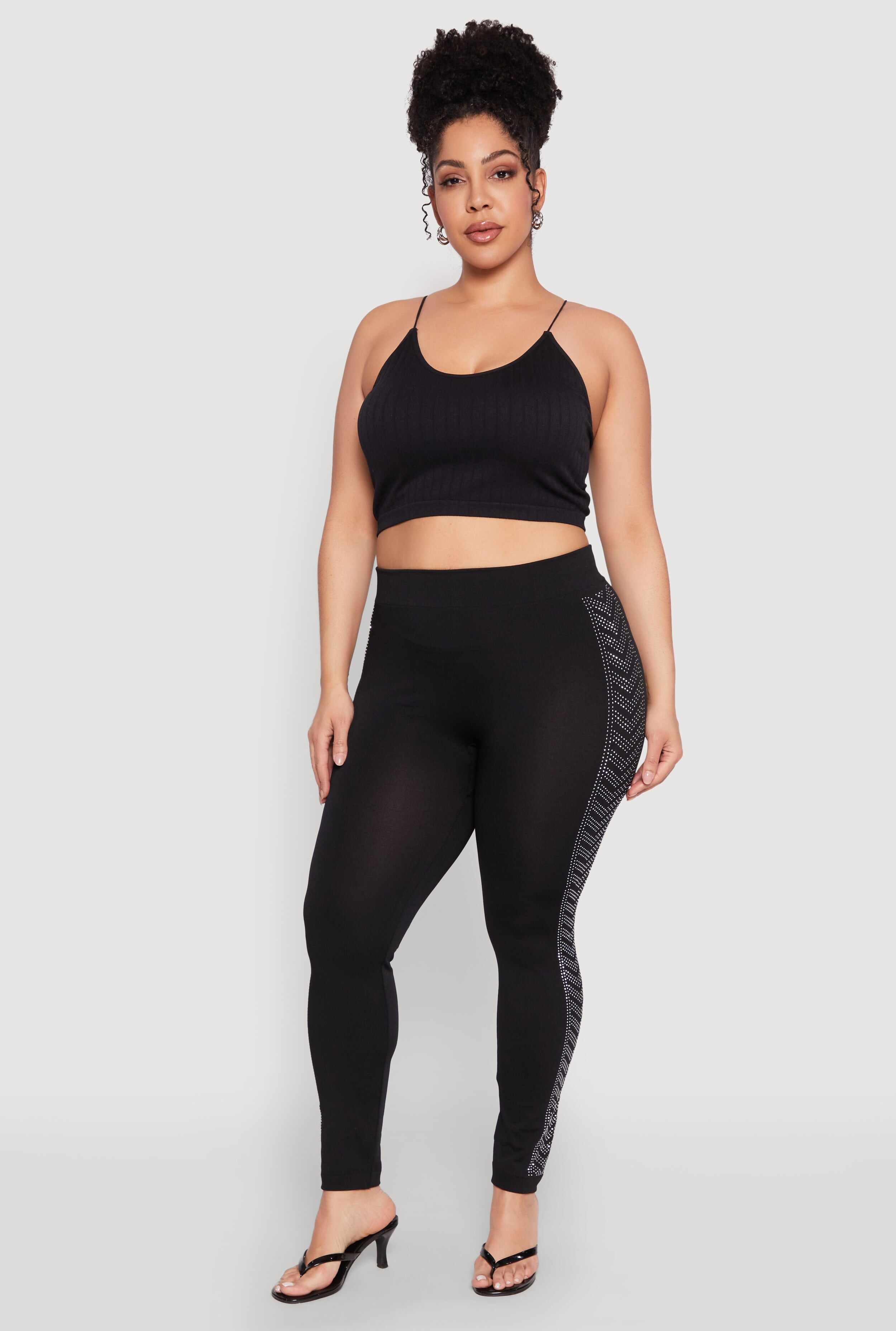 Plus Size Seamless Rhinestone Chevron Print Leggings