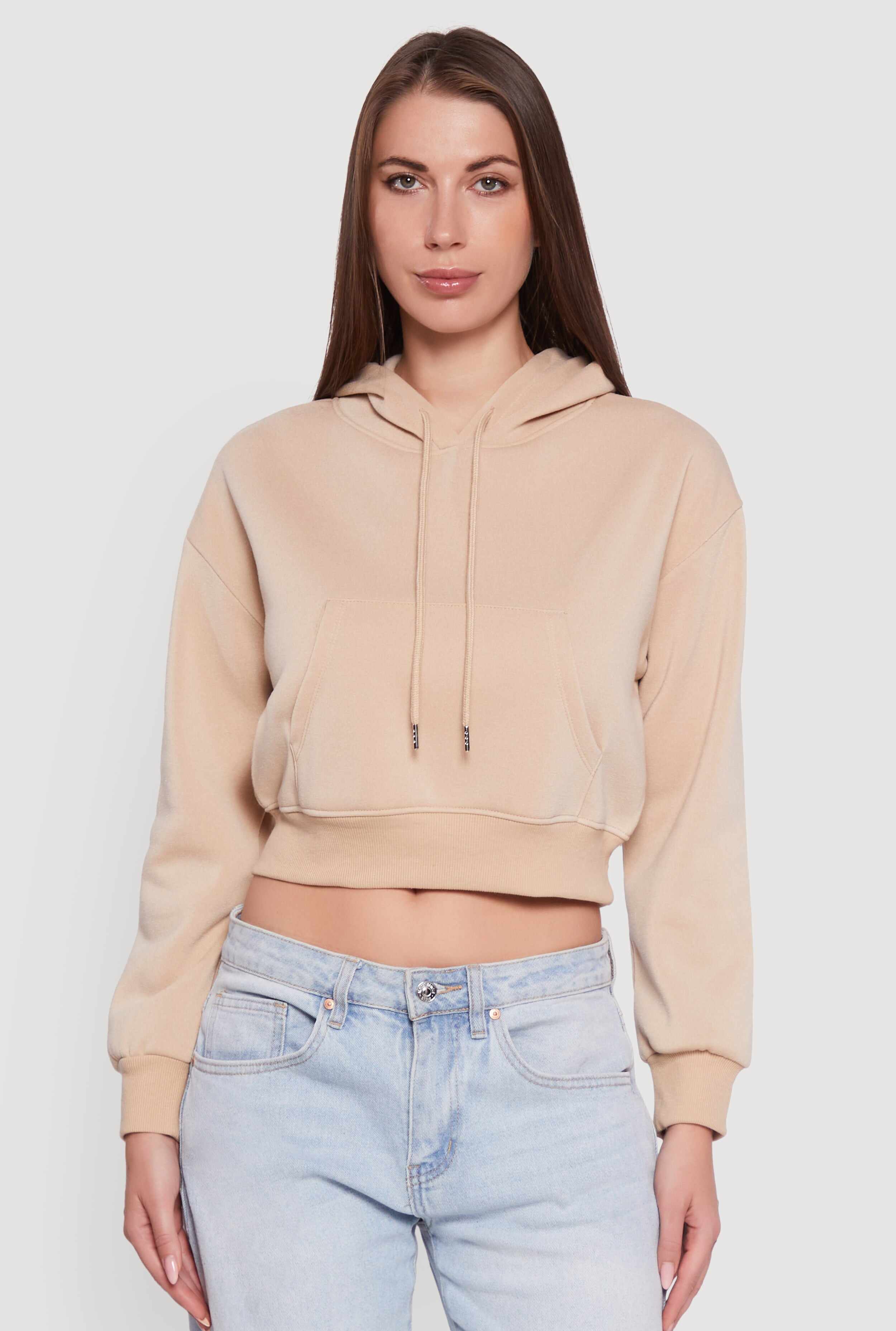 Cropped Kangaroo Pocket Pullover Hoodie
