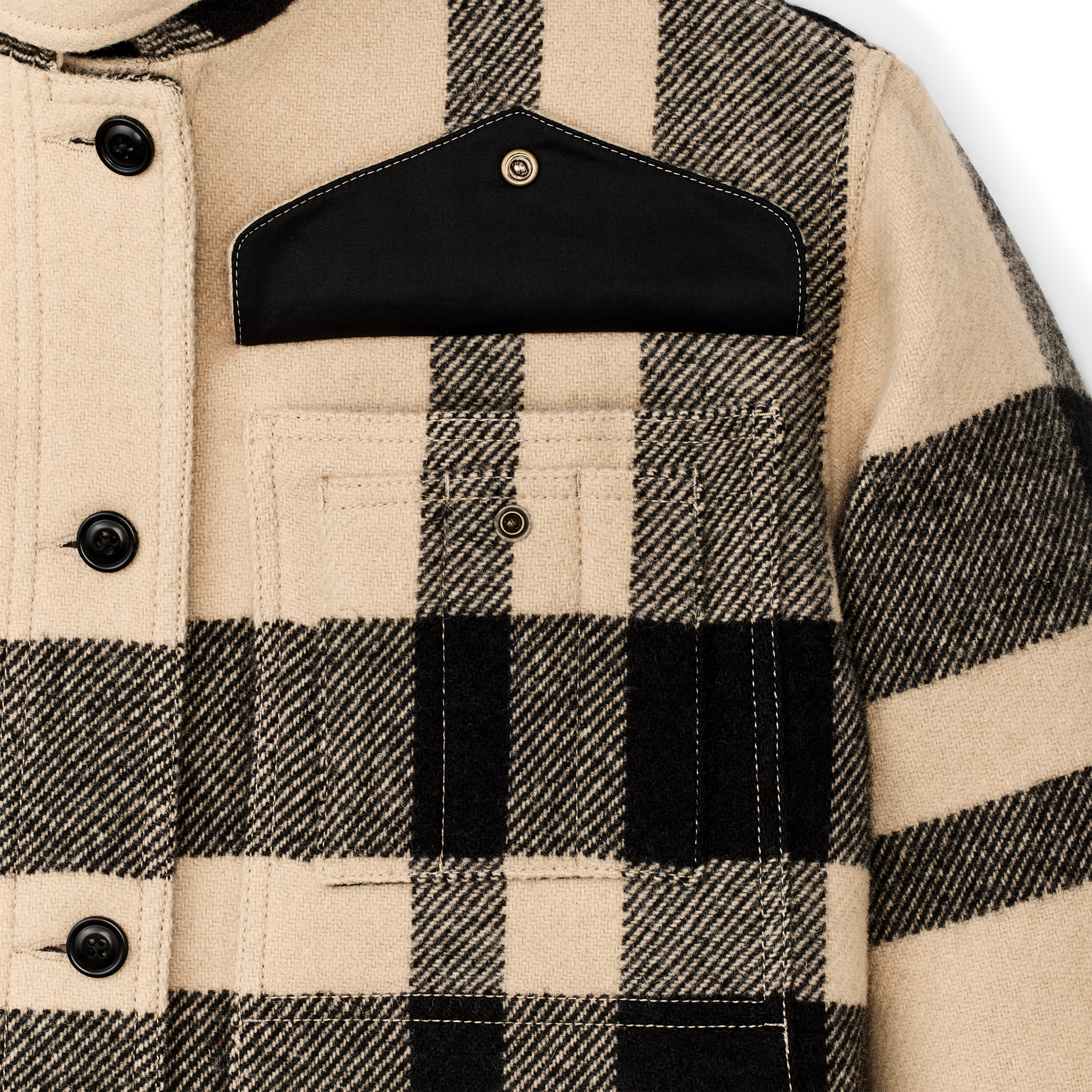 Women's Wool Long Cruiser Coat - Natural / Black Plaid