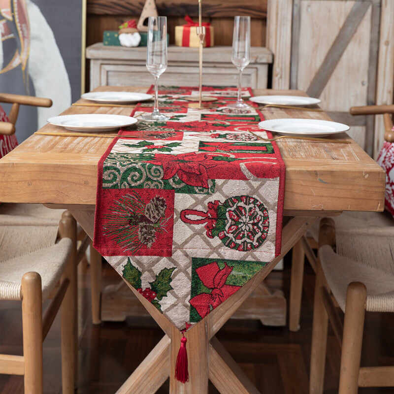 Christmas Flower Woven Jacquard Table Runner