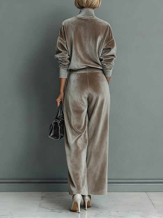 Women's turtleneck casual warm velvet suit