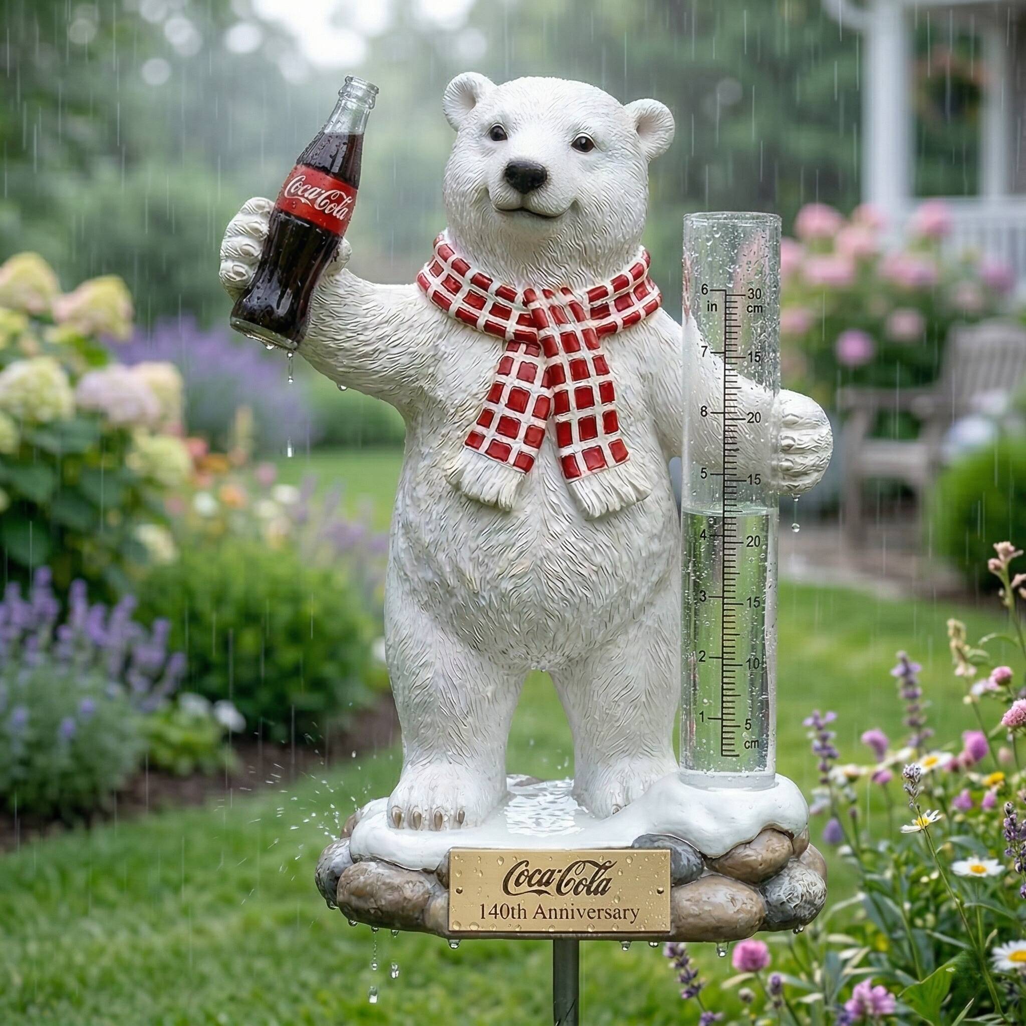 Coca-Cola 140th Anniversary Polar Bear Rain Gauge Garden Stake