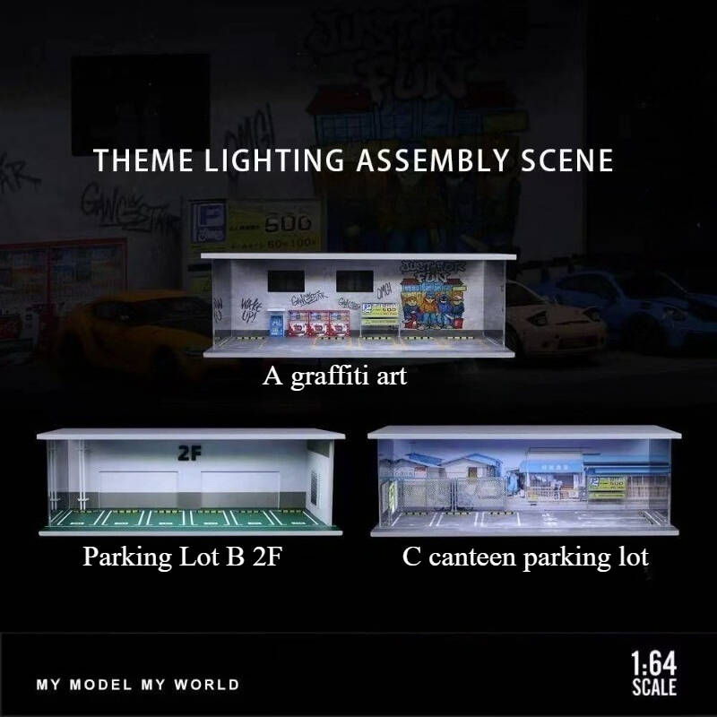 1:64 Scale Urban Graffiti Parking Diorama Display Case – Street Style Scene for Diecast Cars