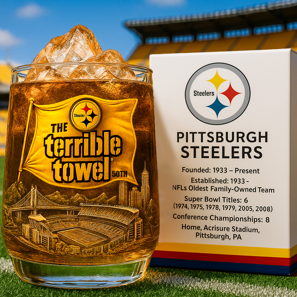 Pittsburgh Steelers Terrible Towel 50th Anniversary Whiskey Glass