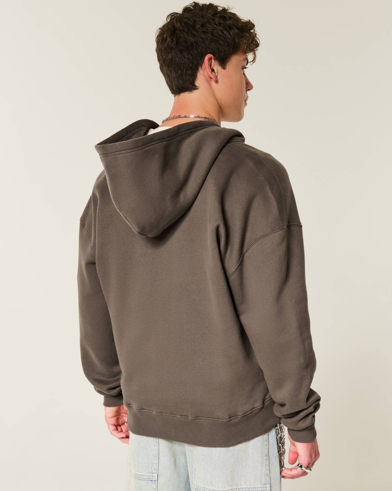 Boxy Flame Graphic Zip-Up Hoodie