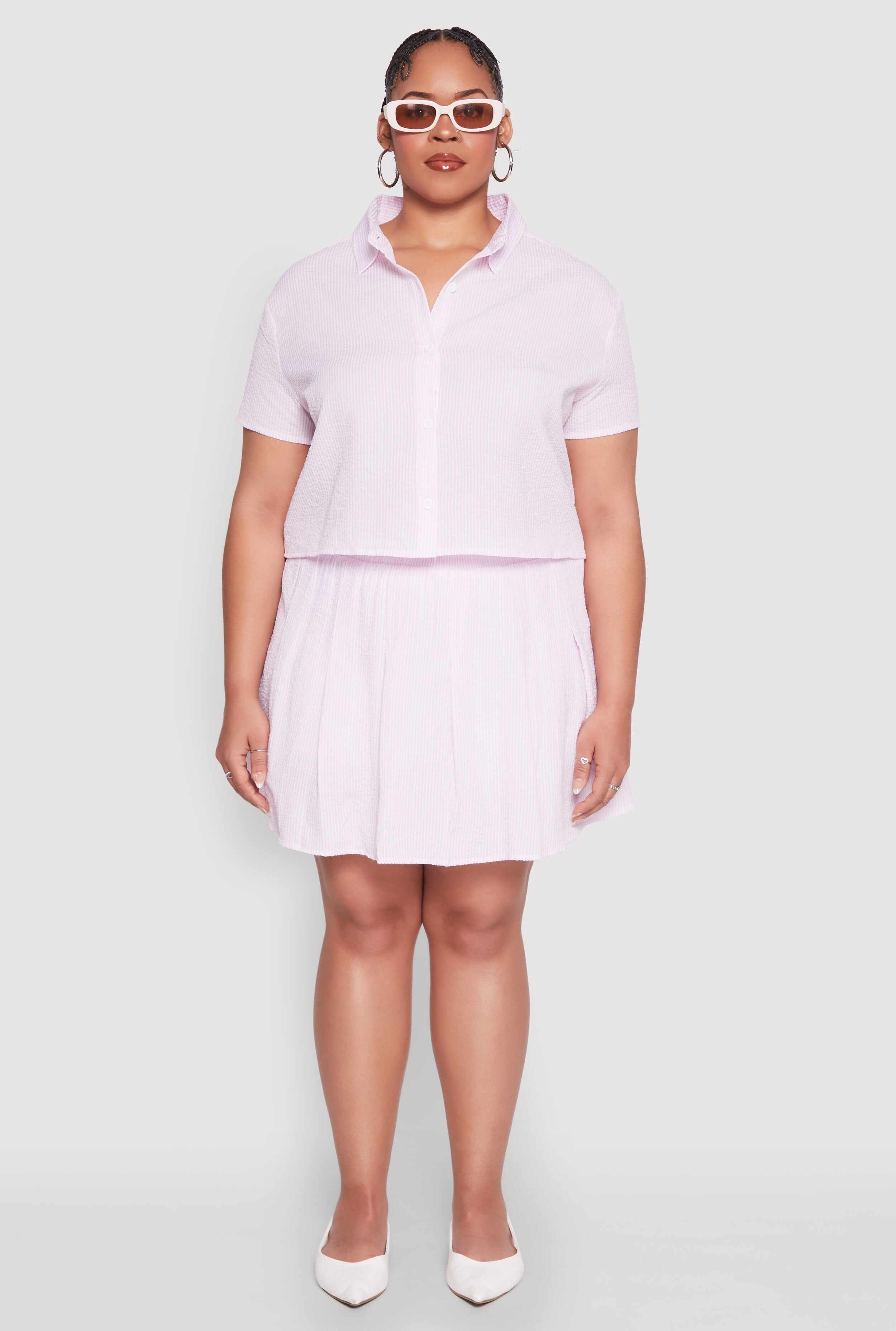 Plus Size Almost Famous Striped Seersucker Pleated Skirt