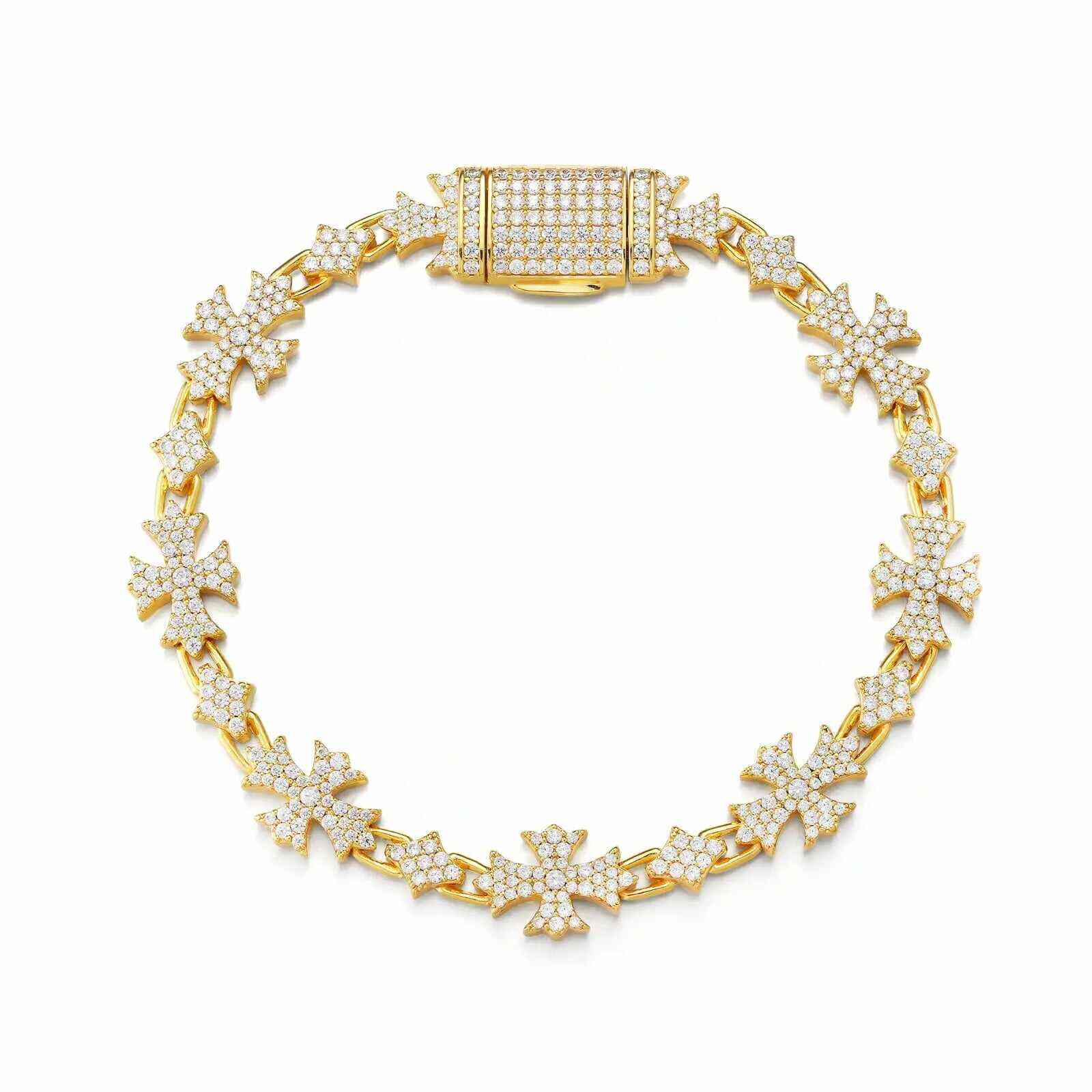 TestTest 10mm S925 Moissanite Chrome Heart Cross Star Link Bracelet