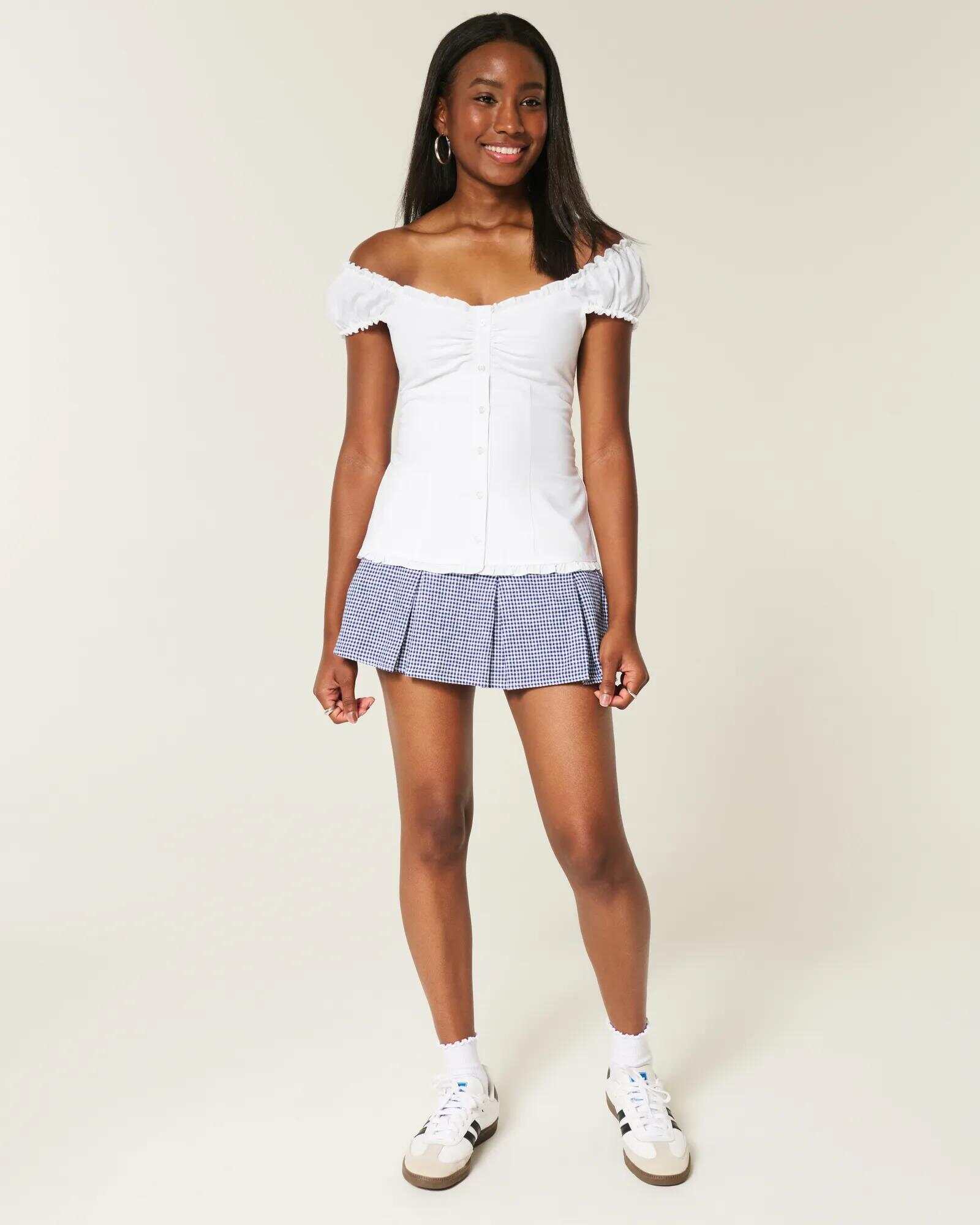 Linen-Blend Tie-Front Peplum Top