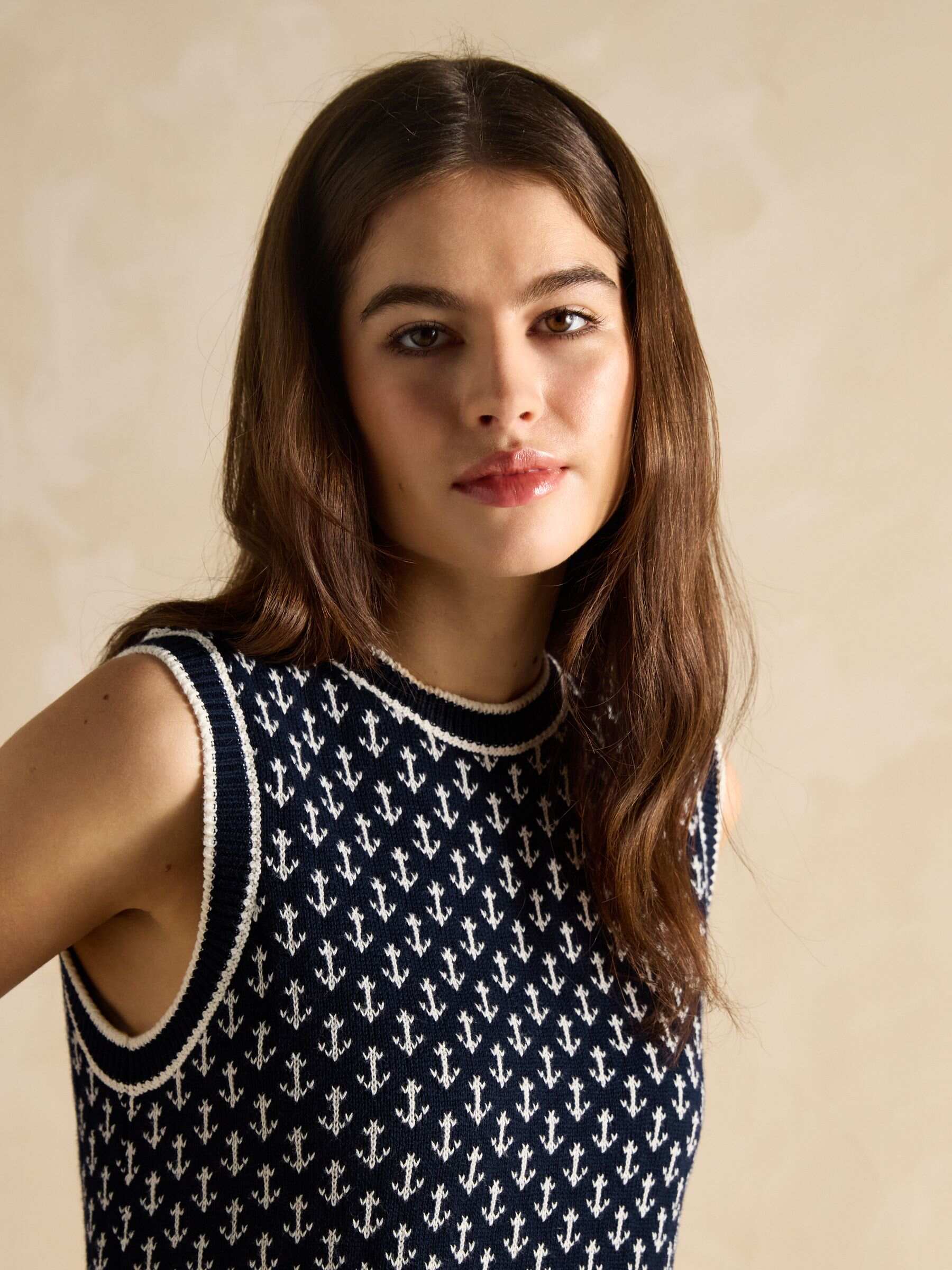 Marine Navy Anchor Cotton Knitted Vest