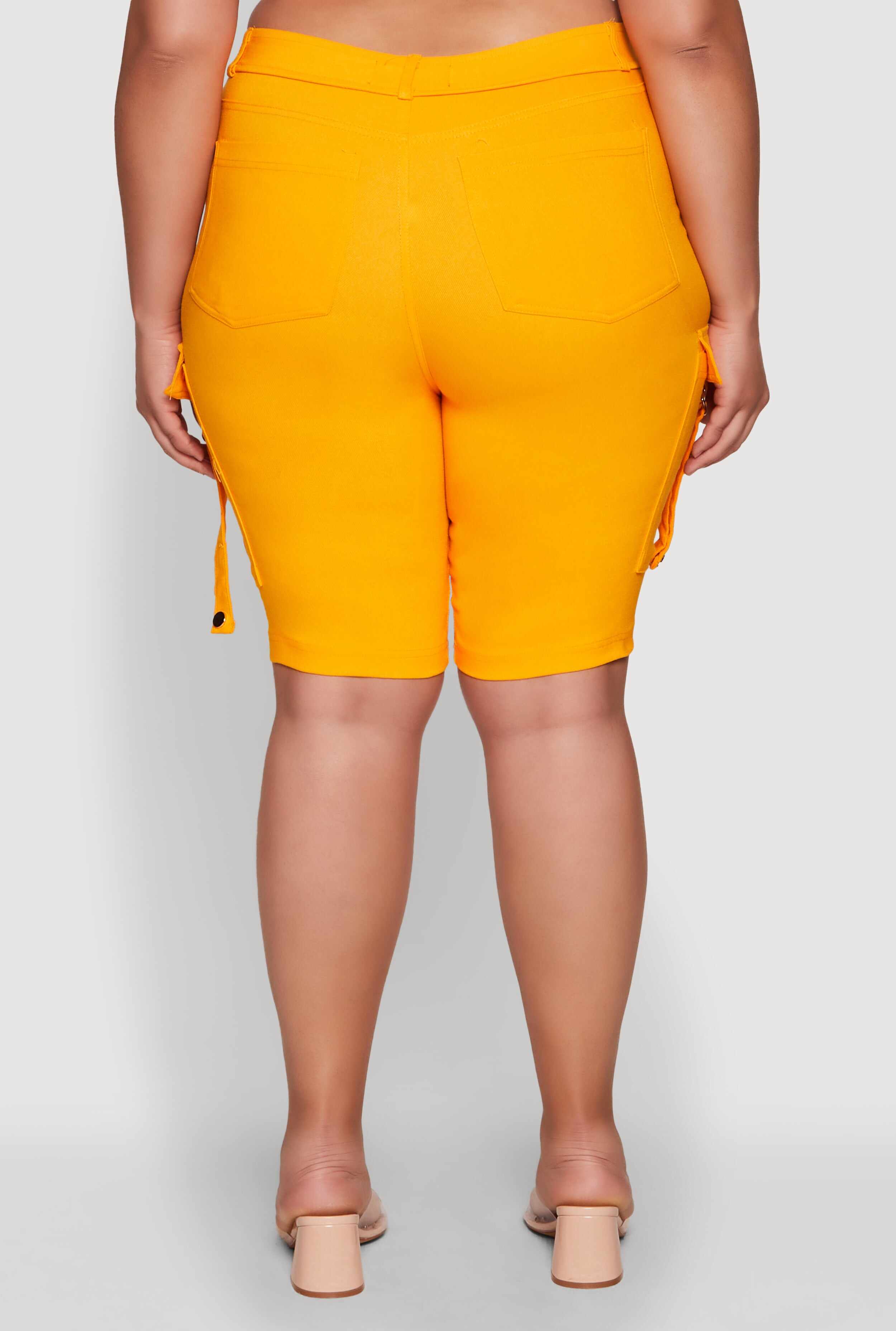 Plus Size Trendy High Waisted Bermuda Shorts with Cargo Pockets