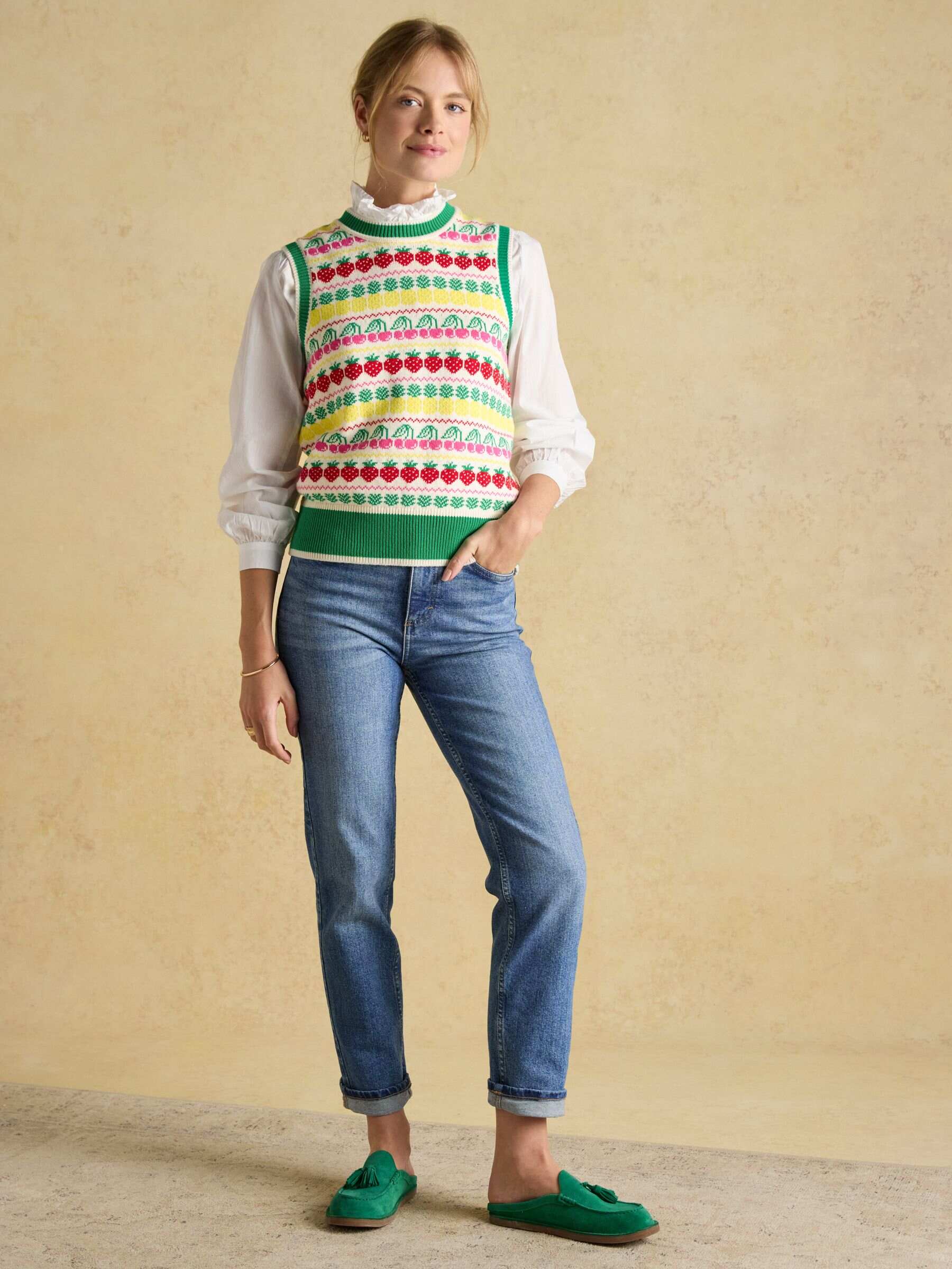 Melanie Blue/White Cotton Ruffle Blouse