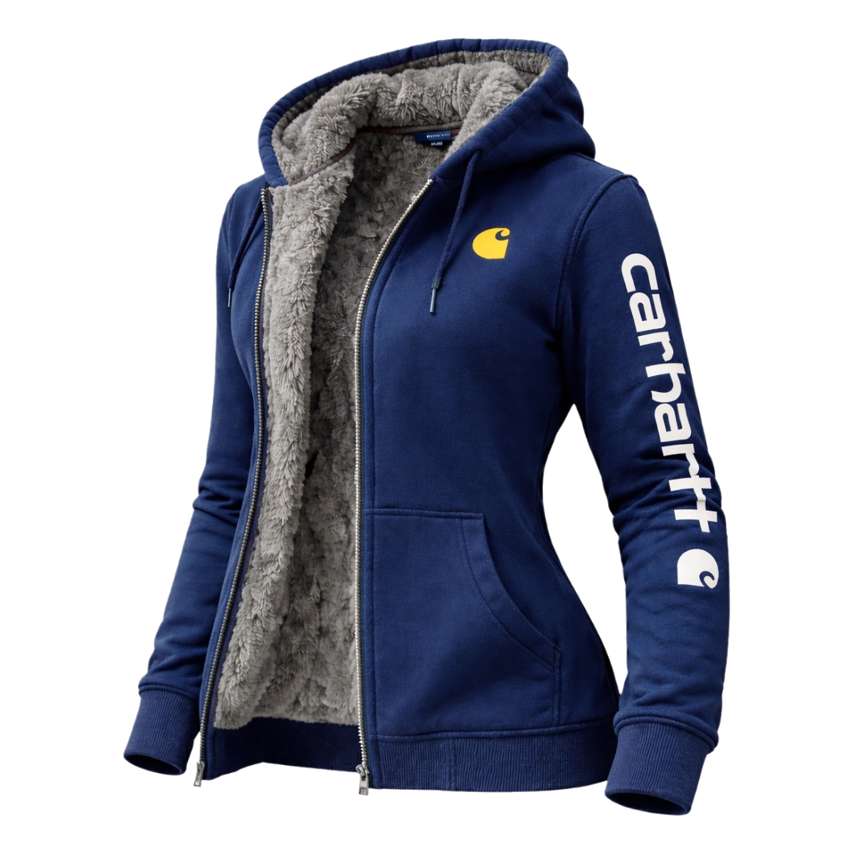 Women's Vintage Fleece Pocket Full Zip Long Sleeve Hoodie Jacket-Grey
