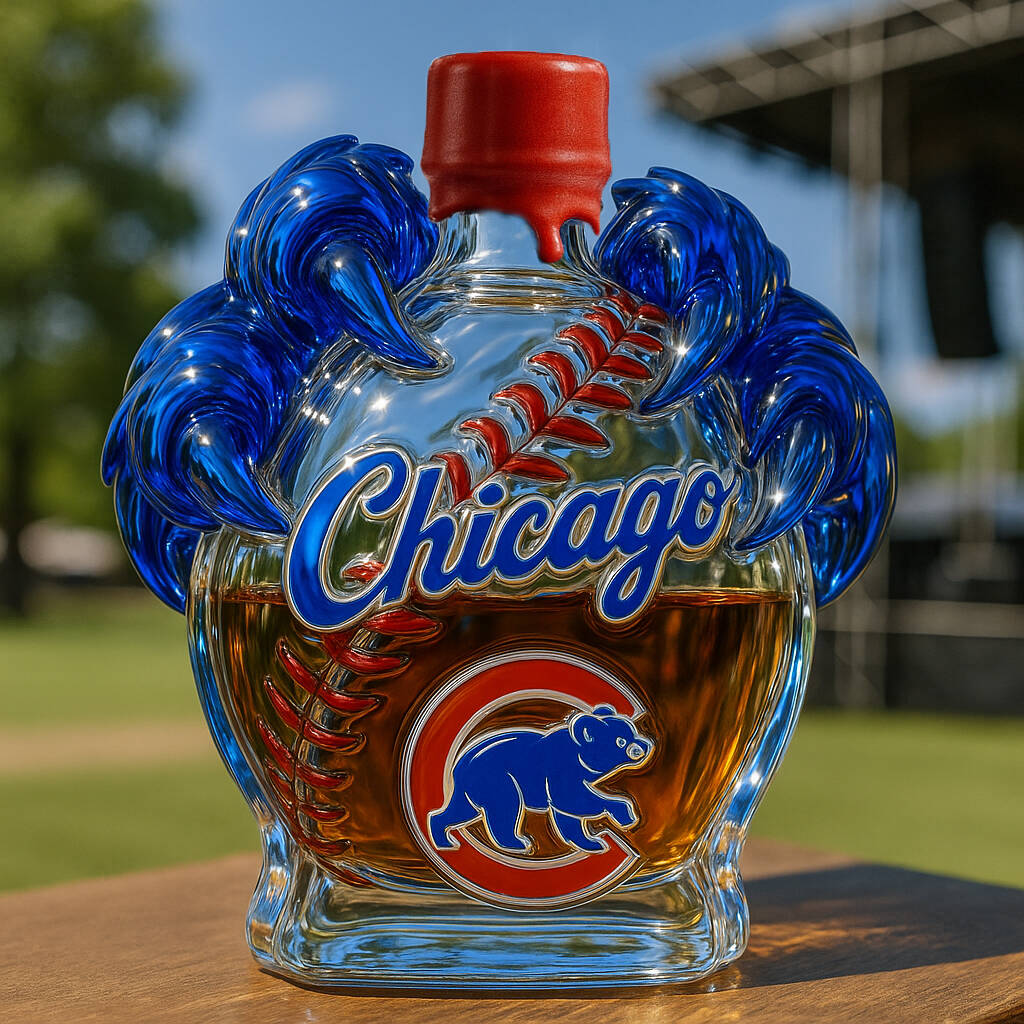 Chicago Cubs-themed Whiskey Bottle
