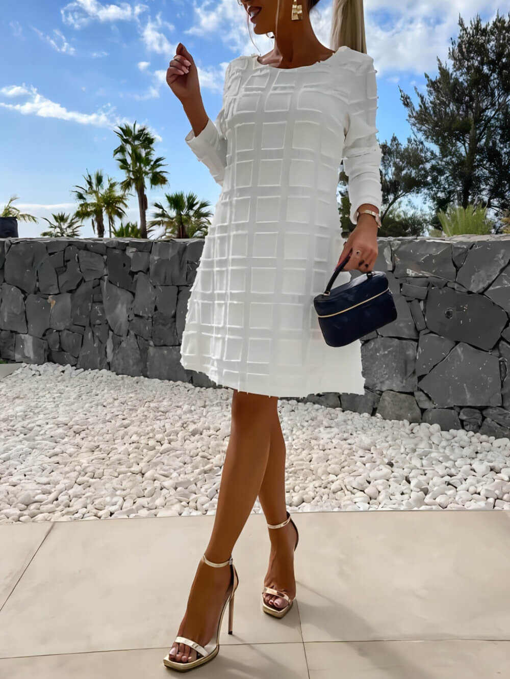 Bow Back Long Sleeves A-line Dress