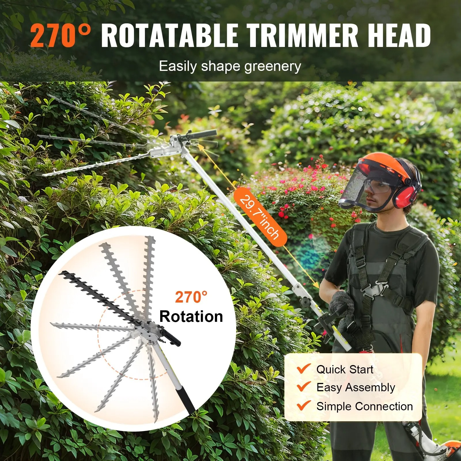 6-in-1 Multi-Functional Trimming Tools with Gas Hedge Trimmer, Weed Eater, String Trimmer, Brush Cutter, Edger & Pole Saw Chainsaw Pruner Whacker Shoulder Super Brand Day