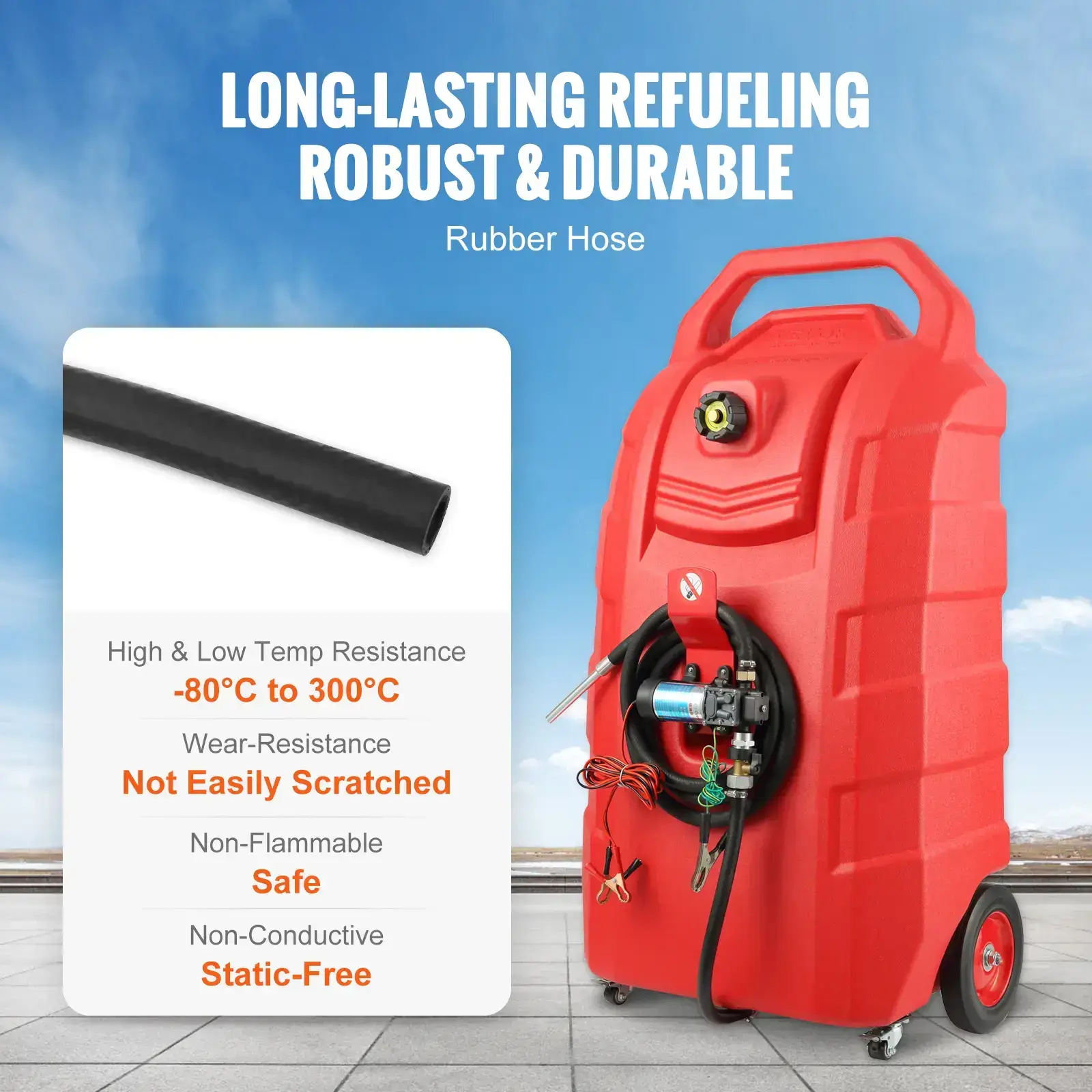 Fuel Caddy,, 32 Gallon, Portable Fuel Storage Tank On-Wheels, with 12V DC Transfer Pump, Gasoline Diesel Fuel Container with 8.2 ft Hose, Flow Rate 7L/min, for Trucks, Boats, Lawn Mowers
