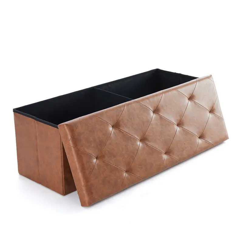 Folding Storage Ottoman Bench Modern Linen Fabric Padded Seat Large Toy Box End of Bed Entryway Comfortable Durable Multifunctional Seater