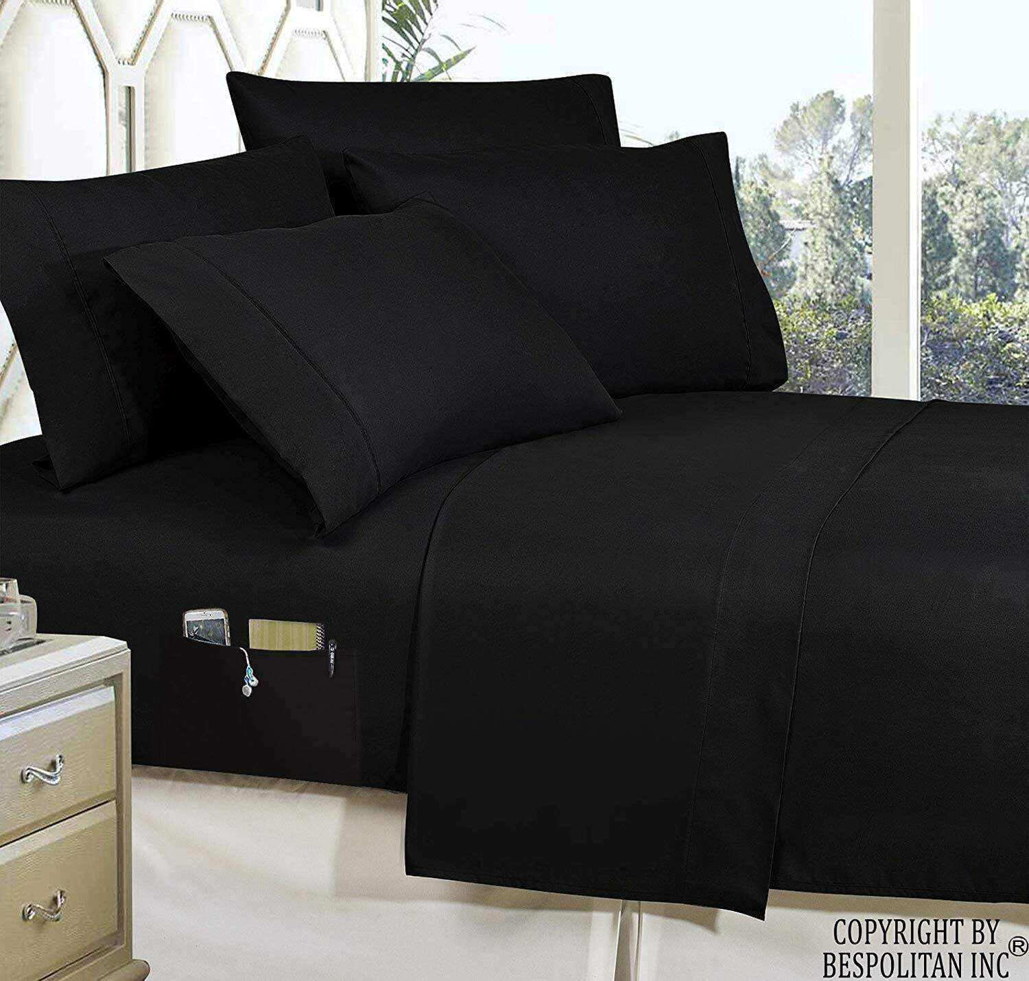 Bed-in-a-Bag Comforter 8 pcs Complete Set Silky Soft Double Sided Pockets
