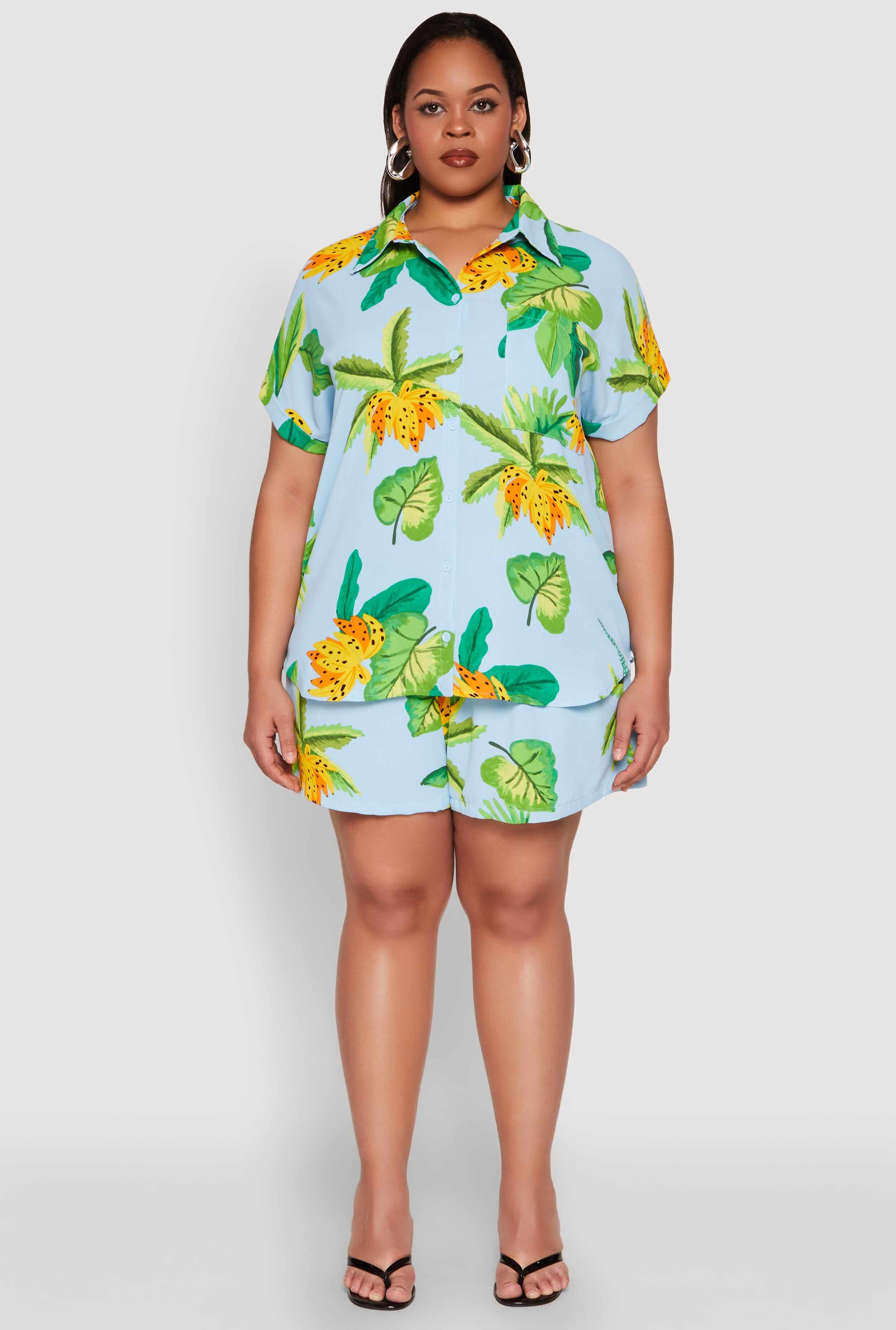 Plus Size Banana Tropical Print Shorts