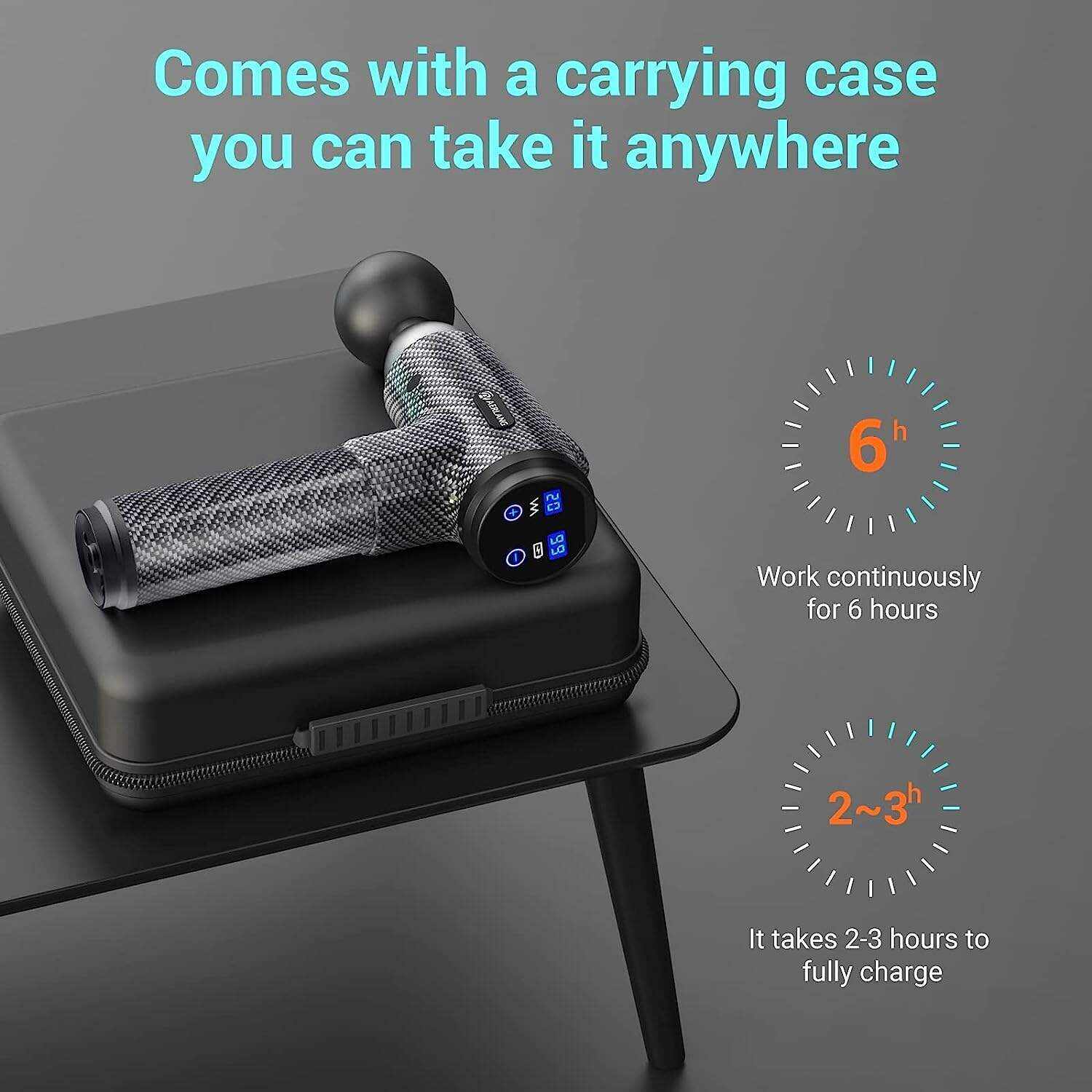 AERLANG Massage Gun, Deep Tissue Massager, Portable Muscle Massage Gun for Back Neck Muscle Relieve, Quiet Massager Gun 20 Variable Speeds Digital Display 6 Massage Heads and Carrying Case