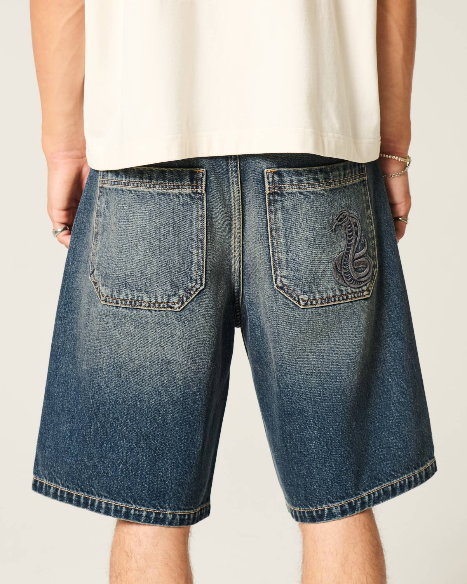 Washed Black Baggy Denim Shorts