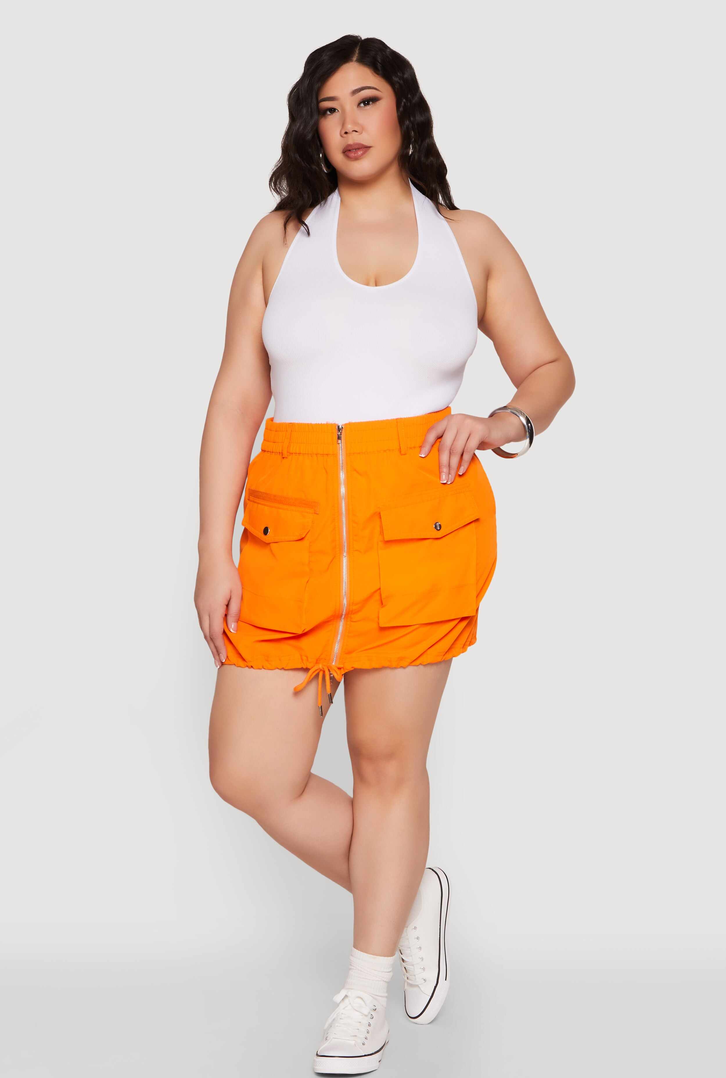 Plus Size Zip Front Cargo Pocket Skirt