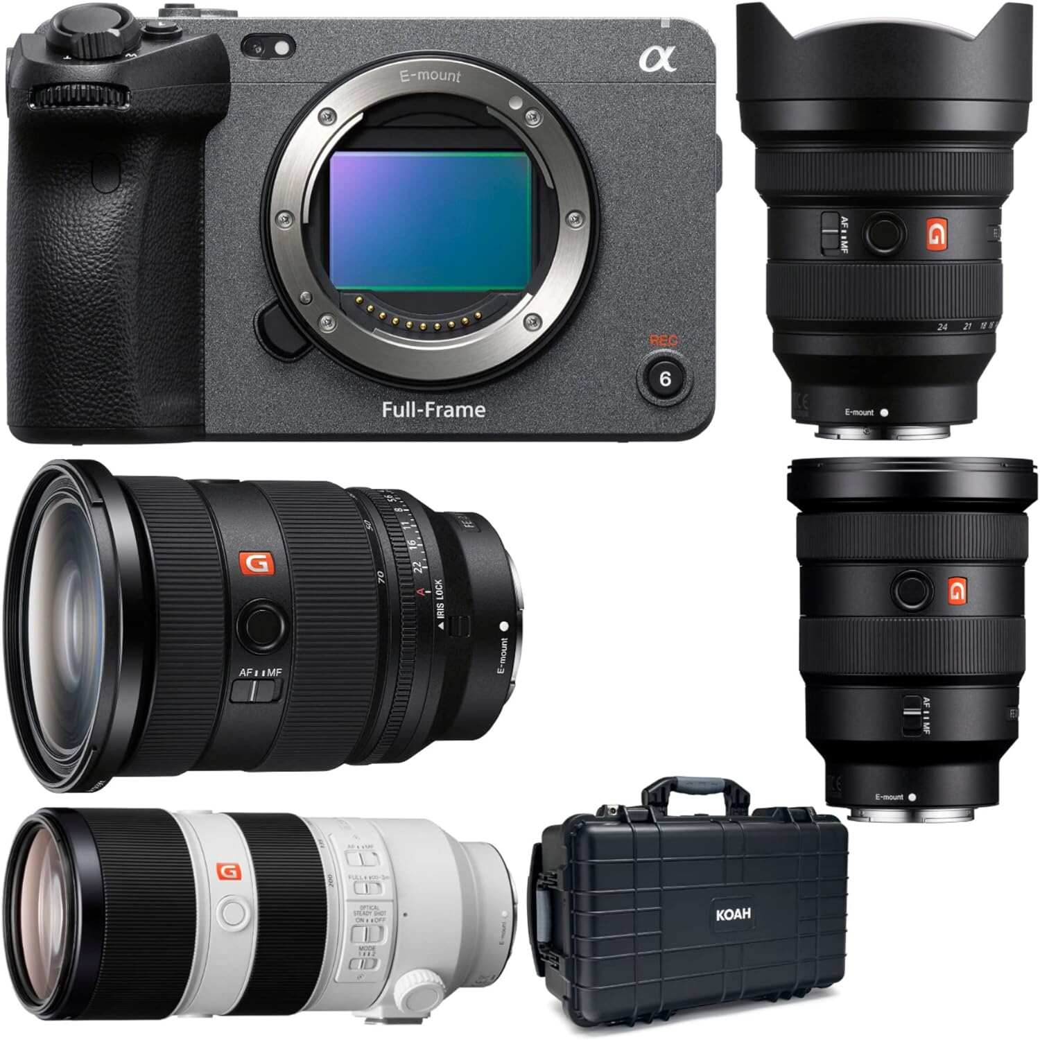 Sony Alpha FX3 Cinema Line Full-frame Camera Bundle with 24-70mm f/2.8 Zoom Lens, 16-35mm f/2.8 GM Wide-Angle Zoom Lens, Ultra-Wide Zoom Lens, f/2.8 GM OSS Lens and Waterproof Hard Case (6 Items)
