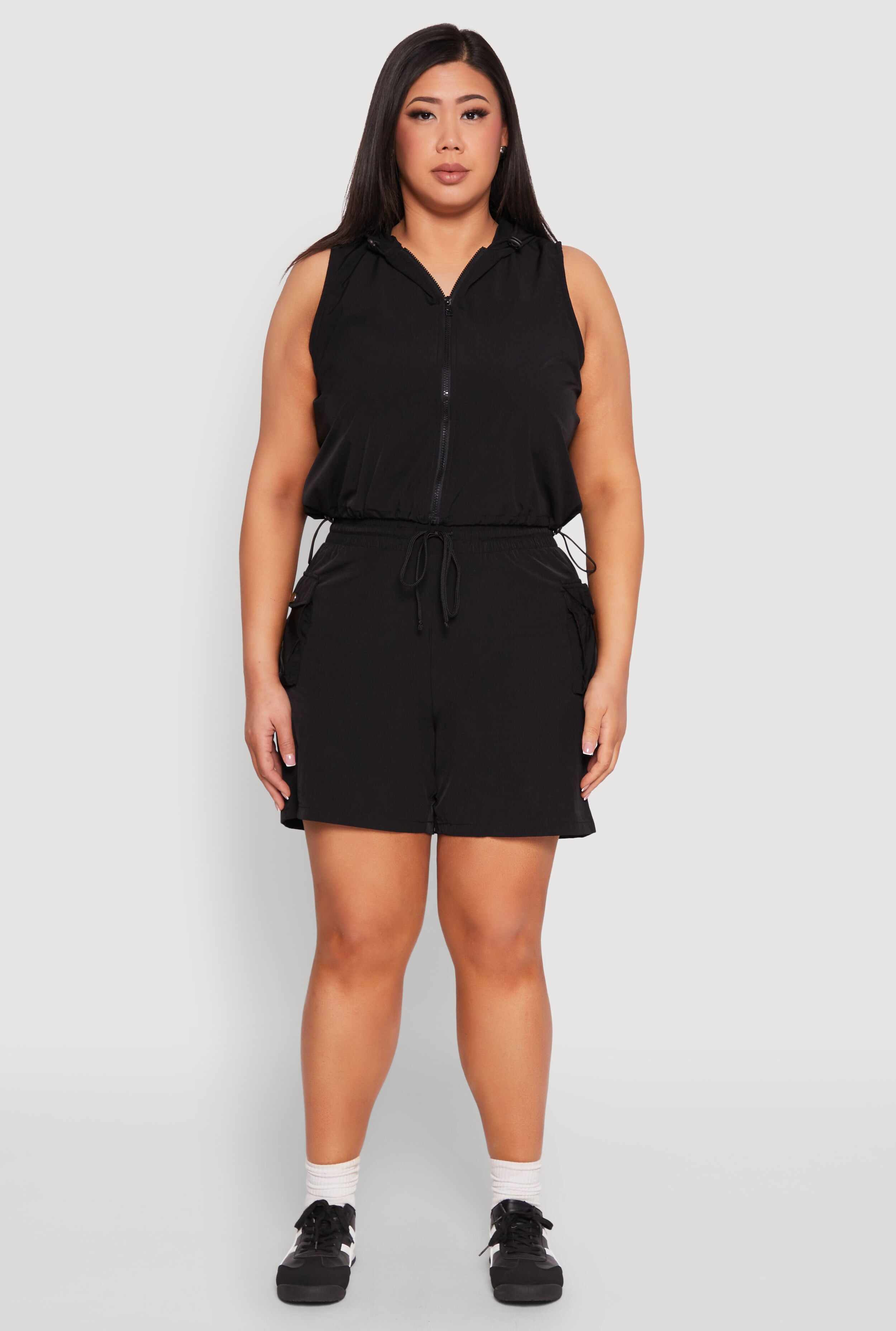Plus Size Nylon Drawstring Cargo Shorts