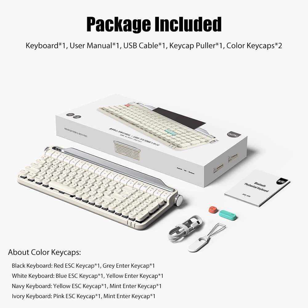 Typewriter Keyboard Wireless Bluetooth 5.0 Retro Aesthetic Cute Kawaii Round Keycaps 106-Key with Num Pad Clicky Mechanical Feeling with Pad/Phone Holder for Windows/Mac OS/Android/iOS (Mint)