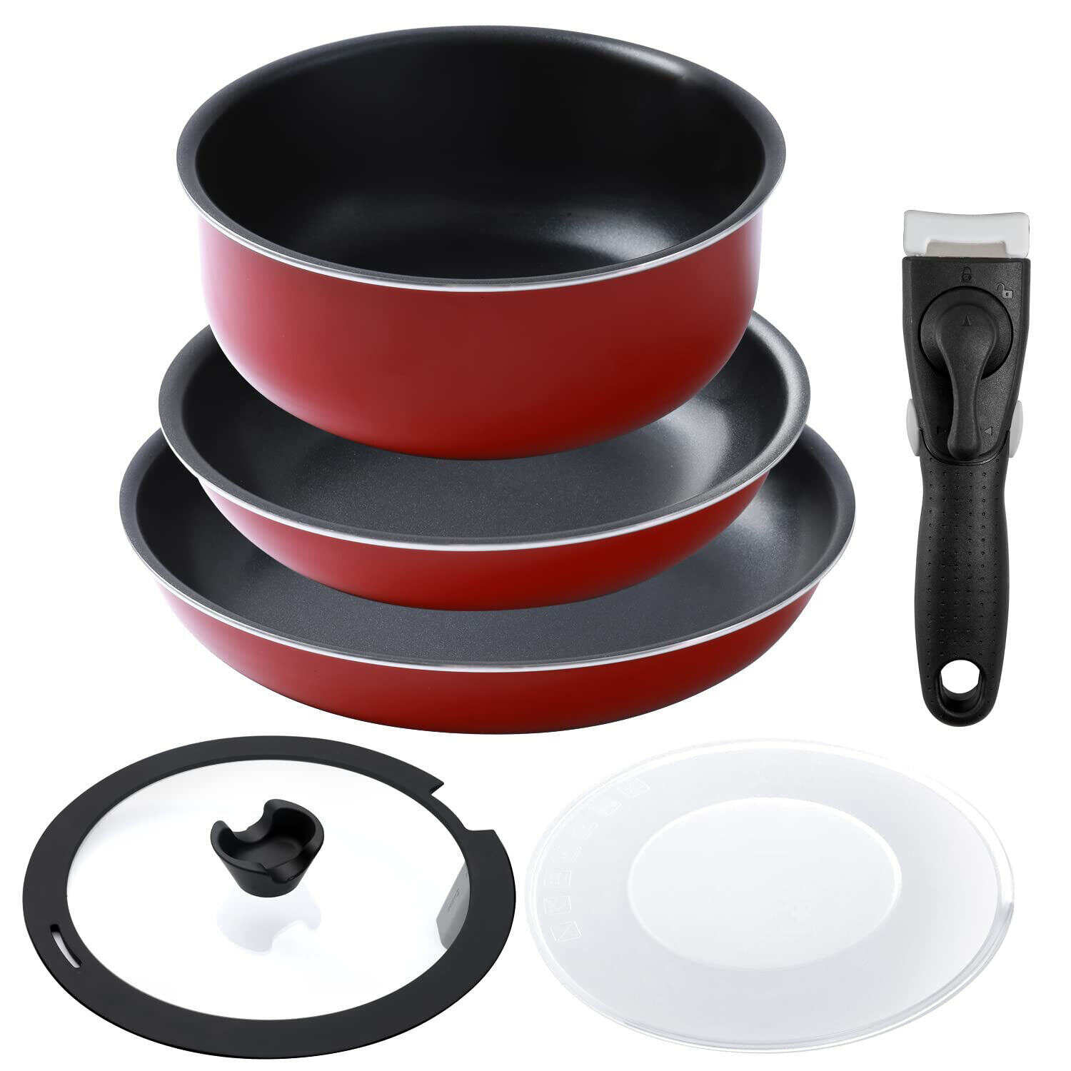 6 Pieces Kitchen Nonstick Cookware Sets with Removable Handle