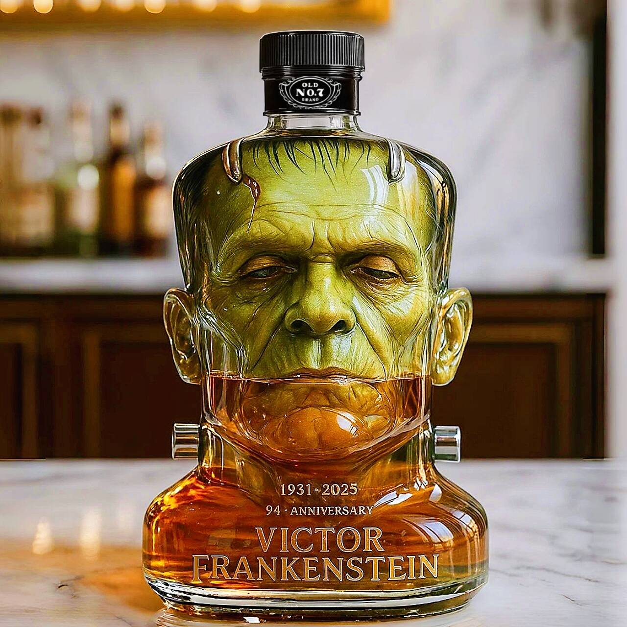 Frankenstein 94th Anniversary Whiskey Bottle
