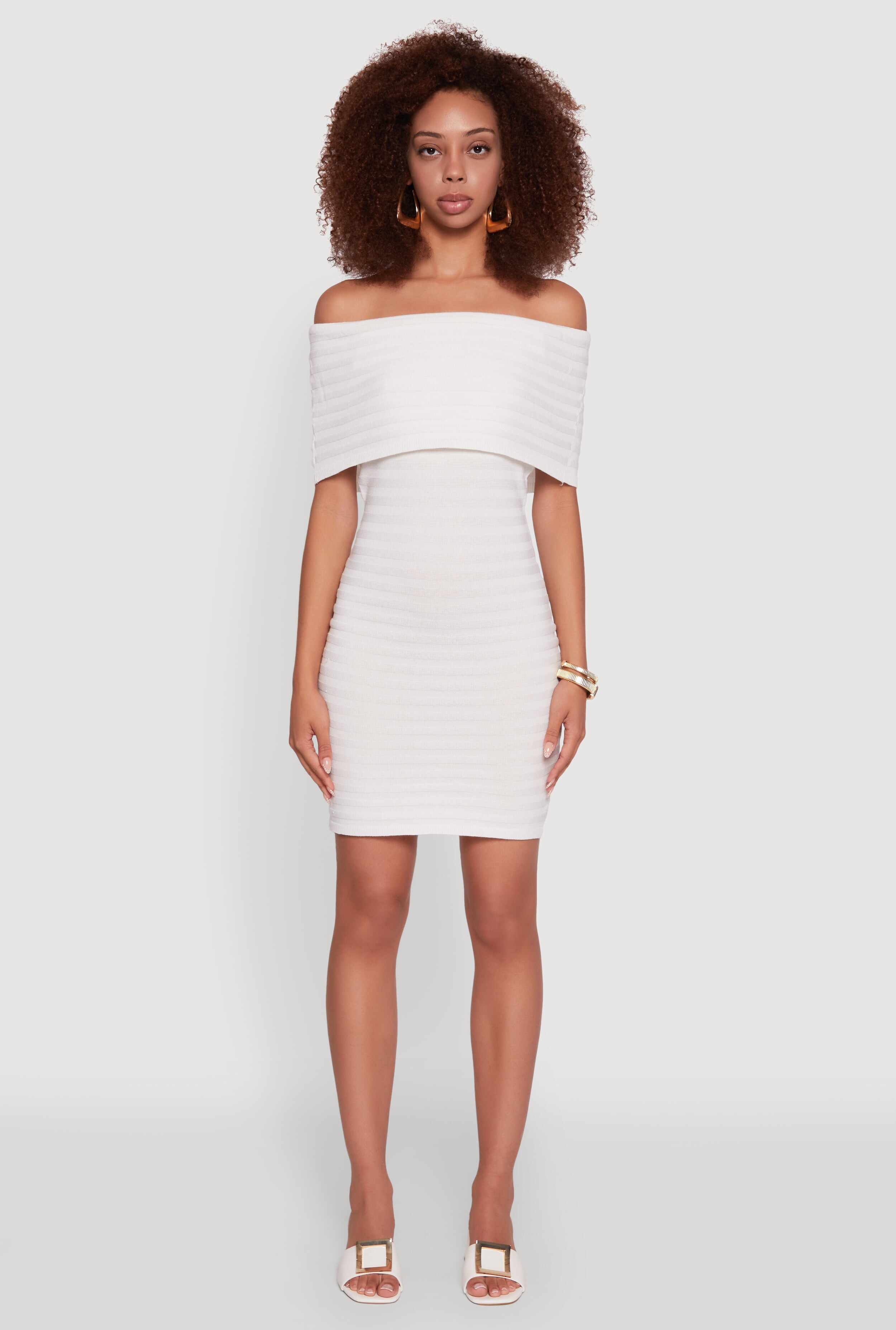 Rib Knit Fold Over Off the Shoulder Mini Dress