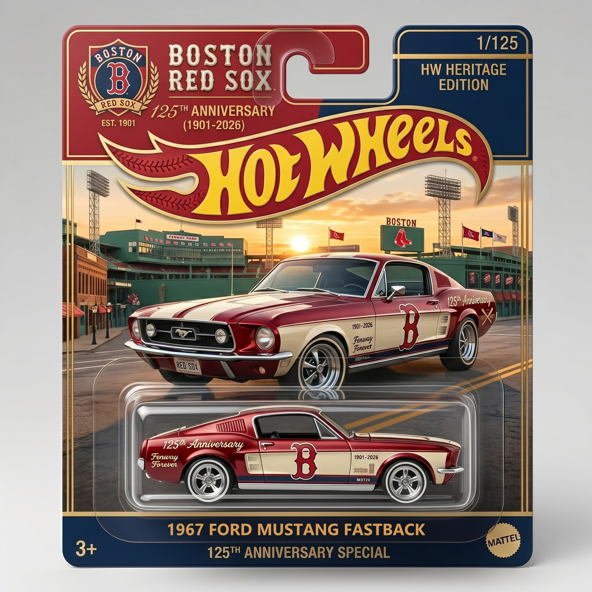 Hot Wheels Boston Red Sox 125th Anniversary 1967 Ford Mustang Fastback Model