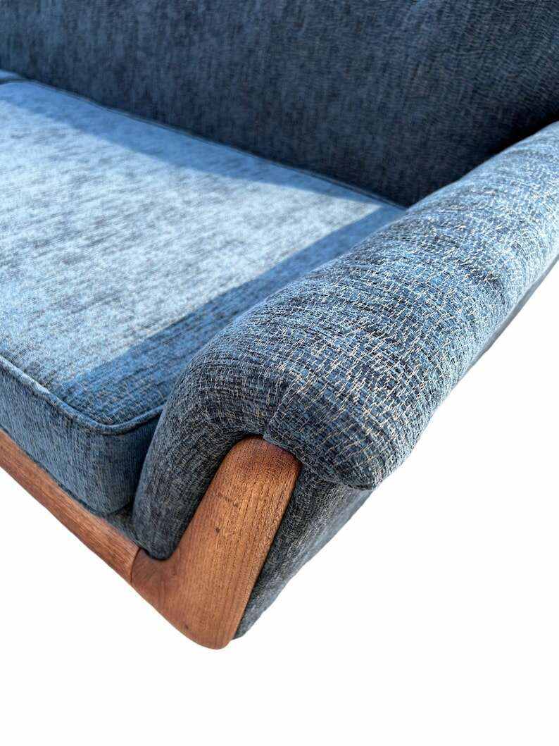 Vintage Mid-Century Modern Re-Upholstered Pearsall Style Blue Gondola Sofa