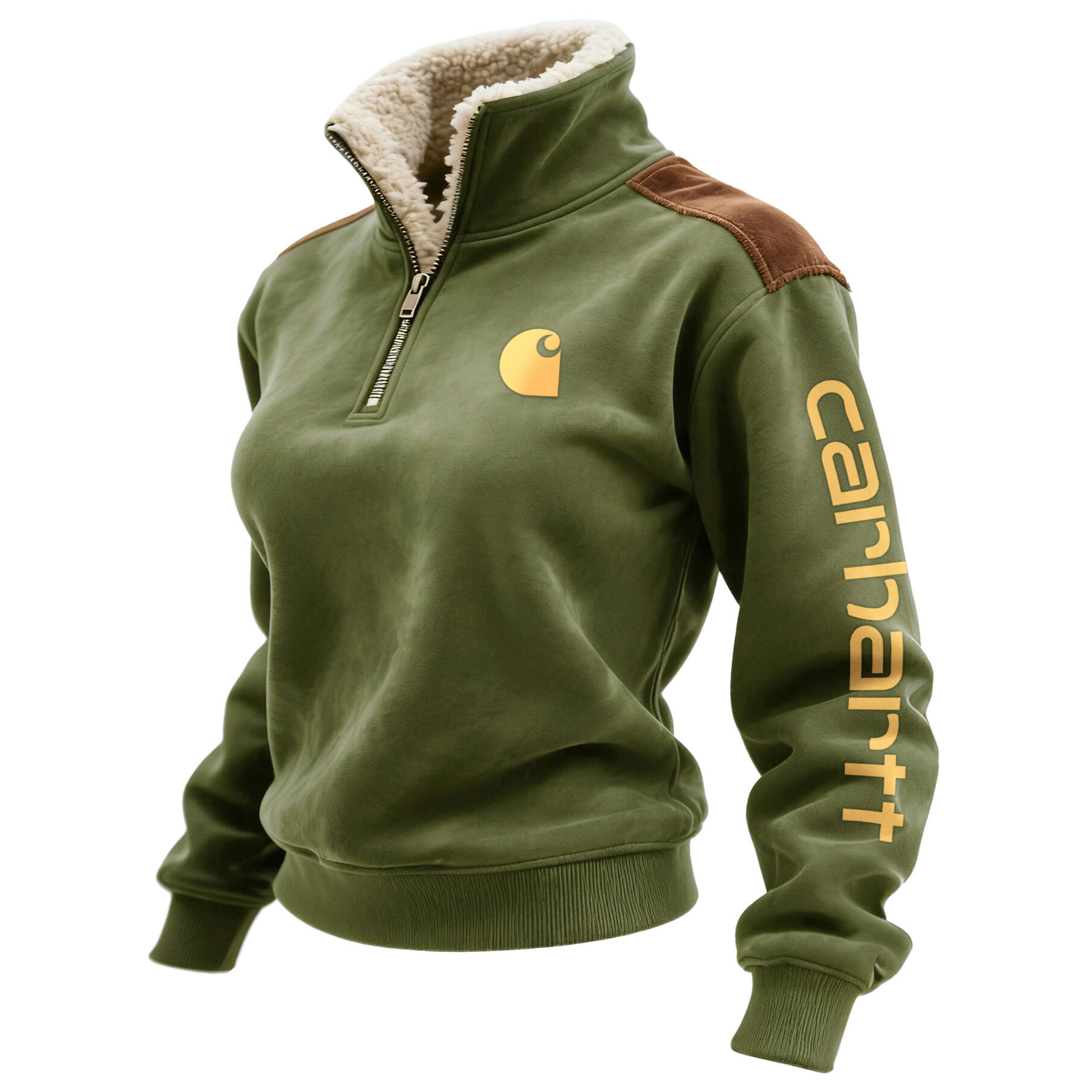 Retro Western Style Women's Contrast Color Patch Suede 1/4 Zip Stand Collar Sweatshirt