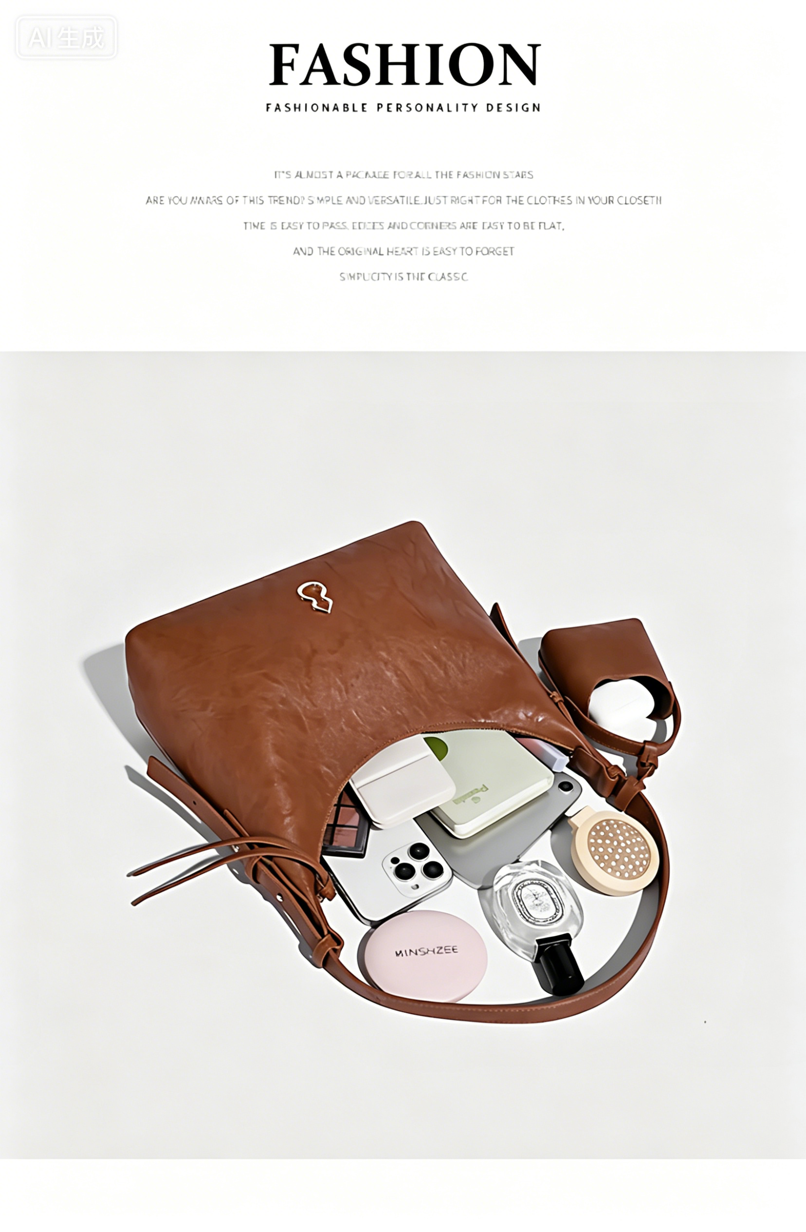 Fashionable women handbag with cowhide leather
