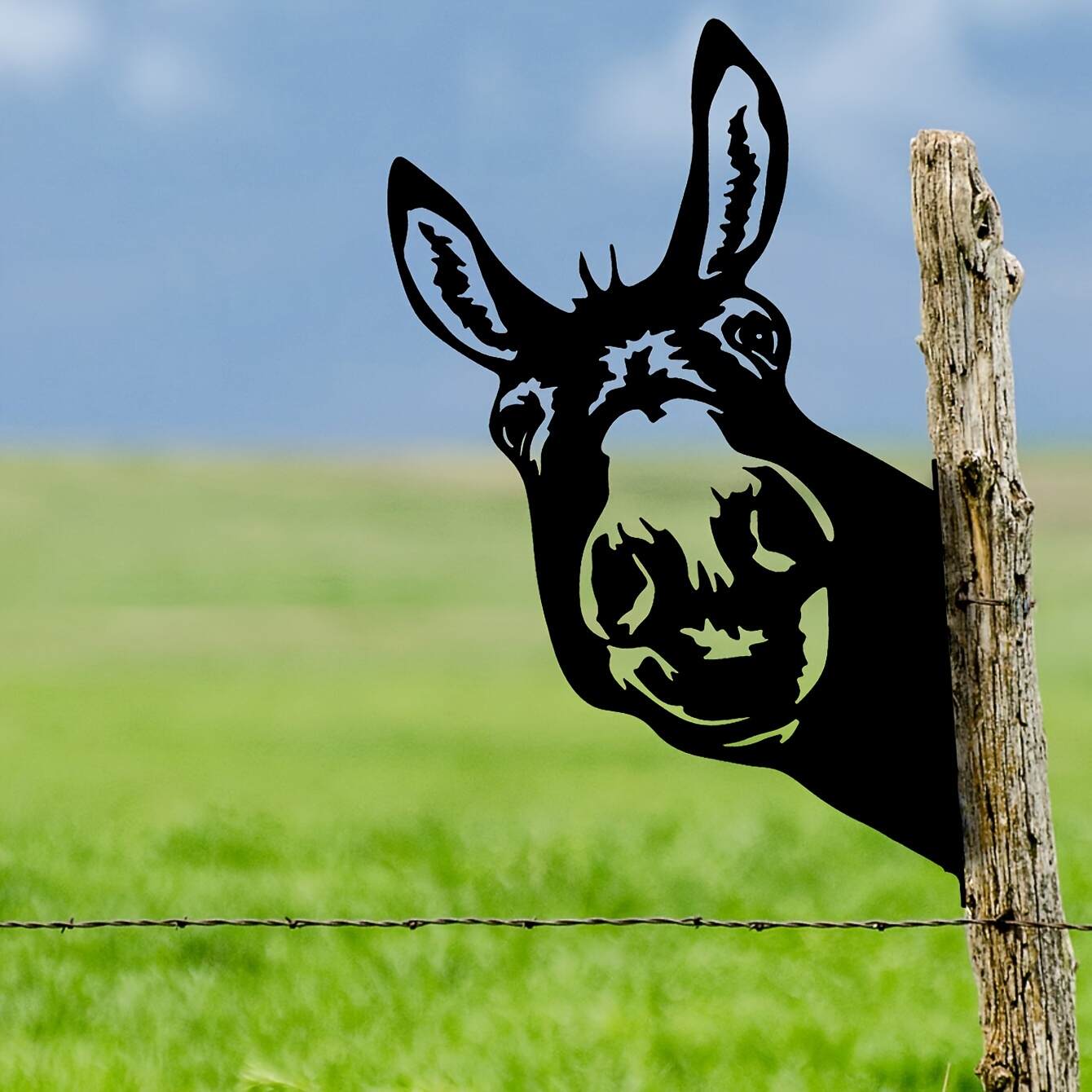 1pc Vintage Donkey Head Shape Iron Silhouette, Cute Ornament For Outdoor Garden Fence, Farm Craftwork Decor