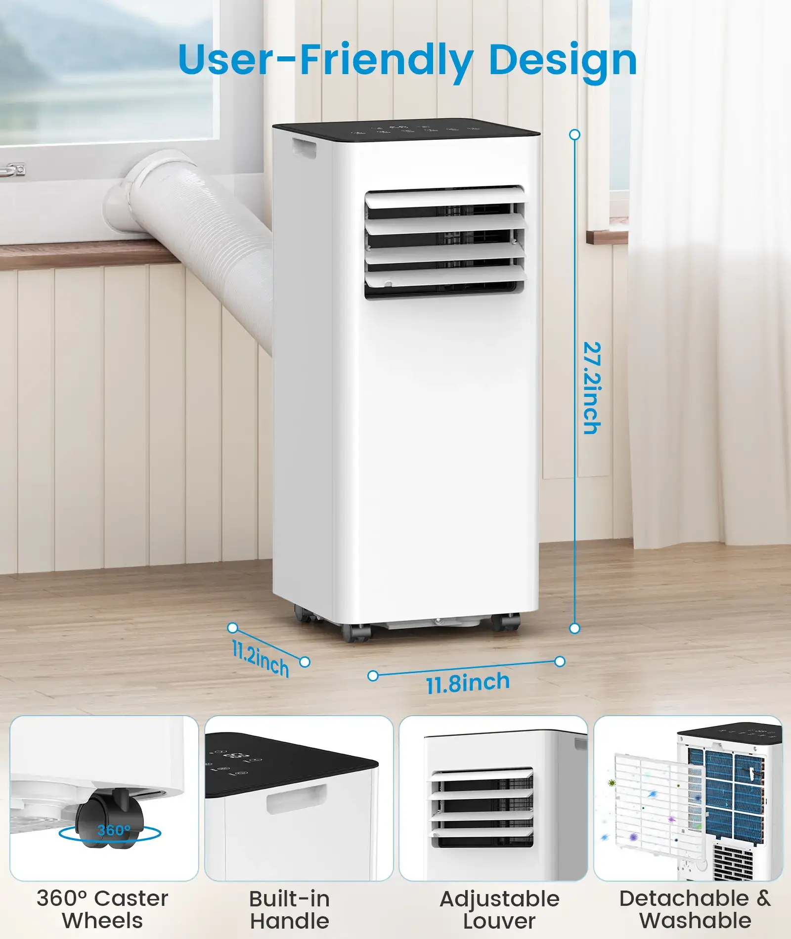 8000/10000 BTU Portable Air Conditioner, 4 Modes Cooling AC Unit with Remote & Timer