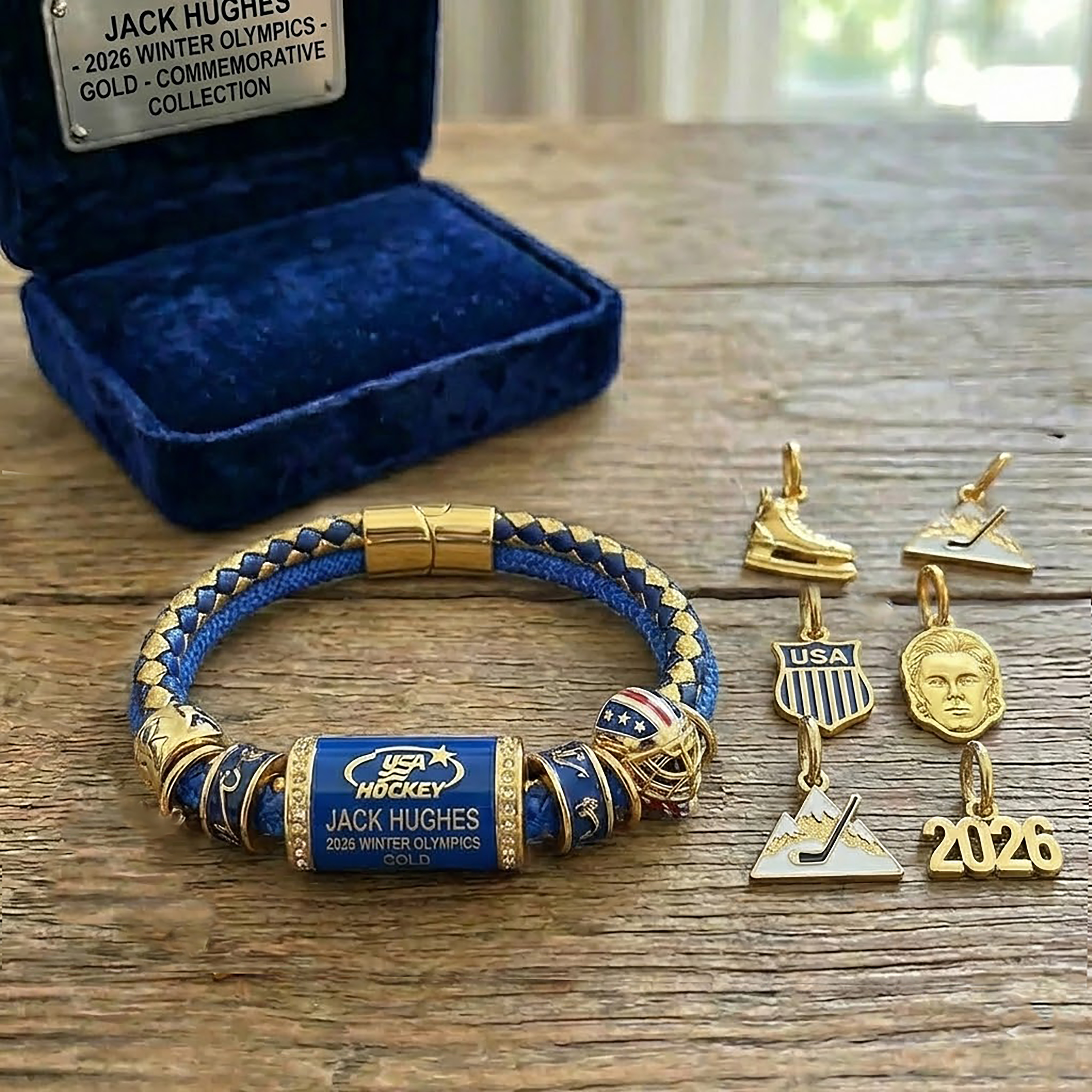 🏒 Jack Hughes 2026 Winter Gold Memory Bracelet
