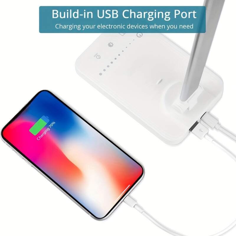 Adjustable LED Desk Lamp with Touch Control, 5 Lighting Modes & Brightness Levels, 45-Minute Auto Timer, USB Powered, Eye-Caring Dimmable Table Lamp for Home, Office, and Reading - White/Black