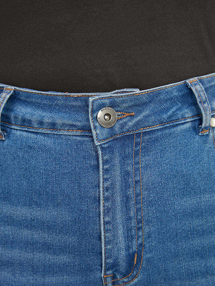 Bootcut Very Stretchy High Rise Medium Wash Distressed Hem  Jeans