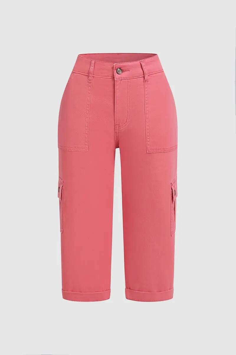 🔥Roll Tab Hem Multi Pocket Capri Mid Waist Cargo Pants