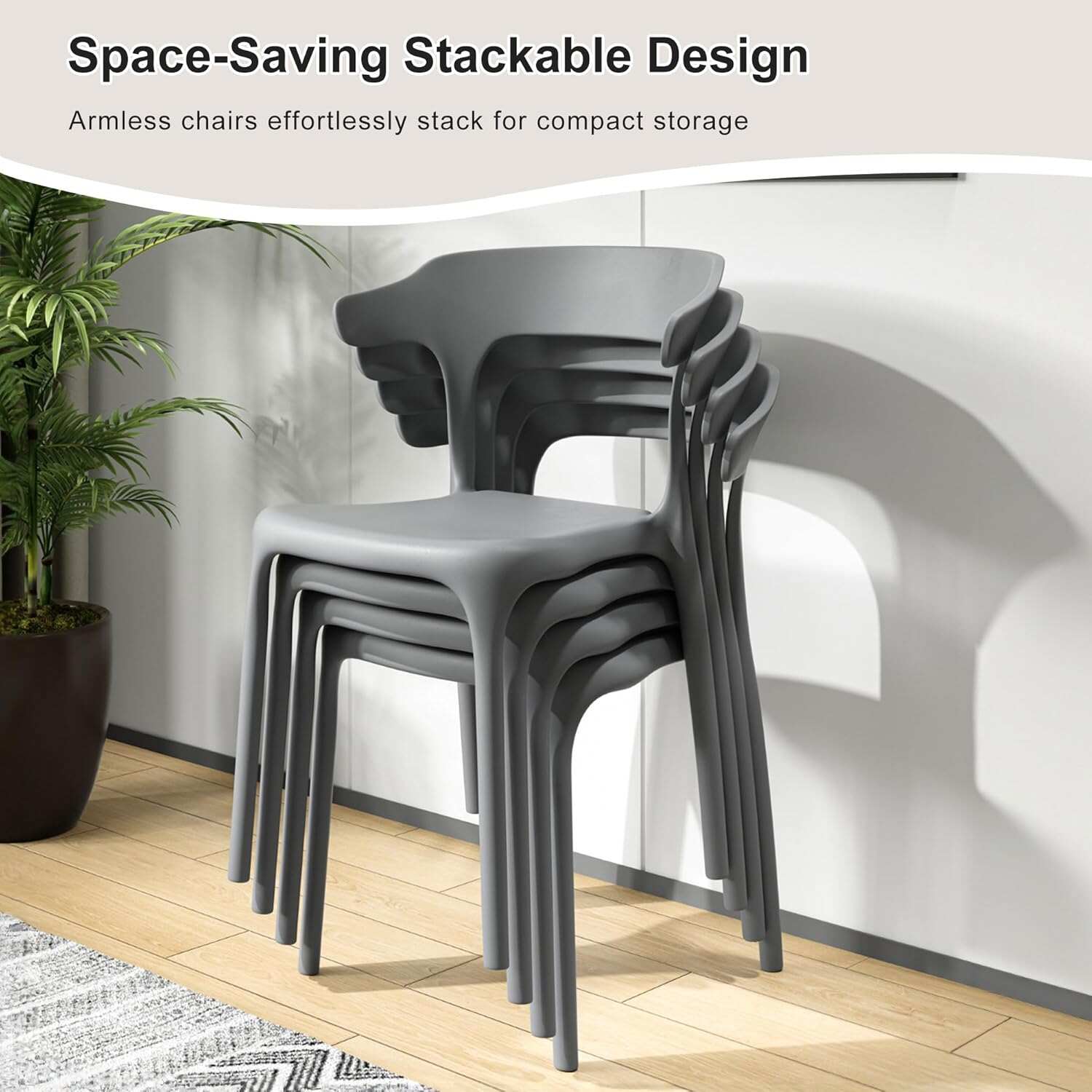 VECELO 4 Pack Plastic Stacking Chairs