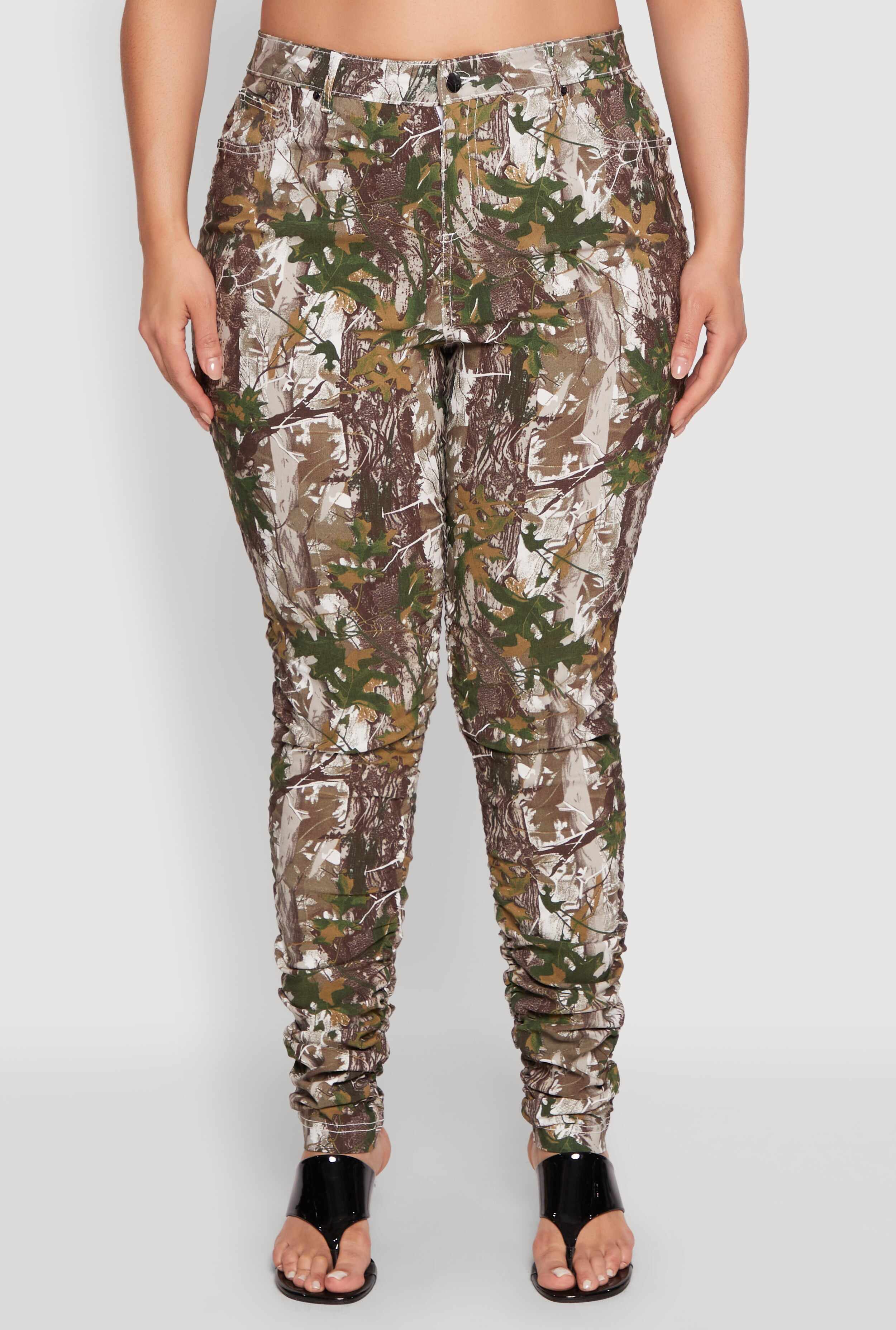 Plus Size Printed Pattern Stacked Pants