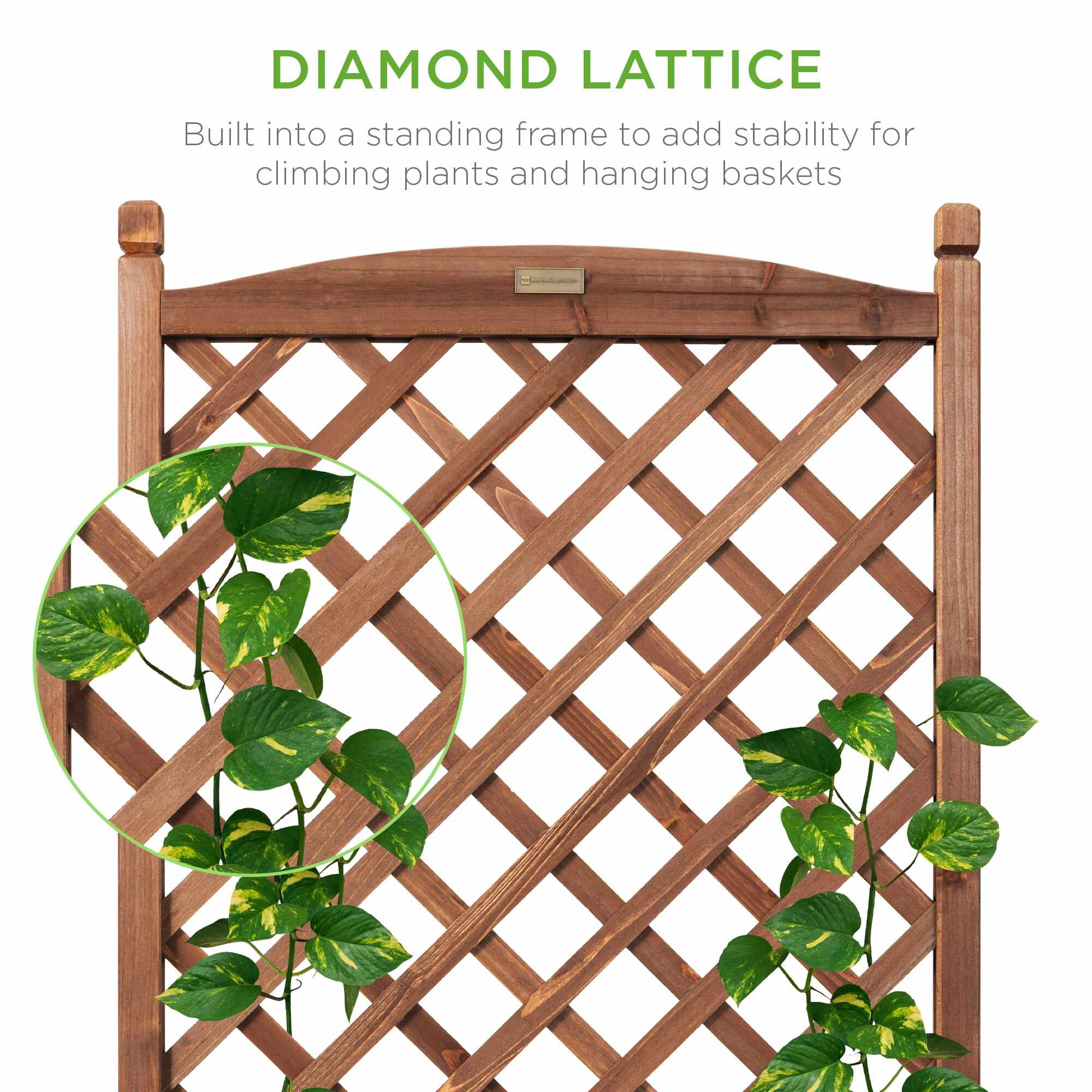 Wood Planter Box & Lattice Trellis w/ Drainage, Optional Wheels