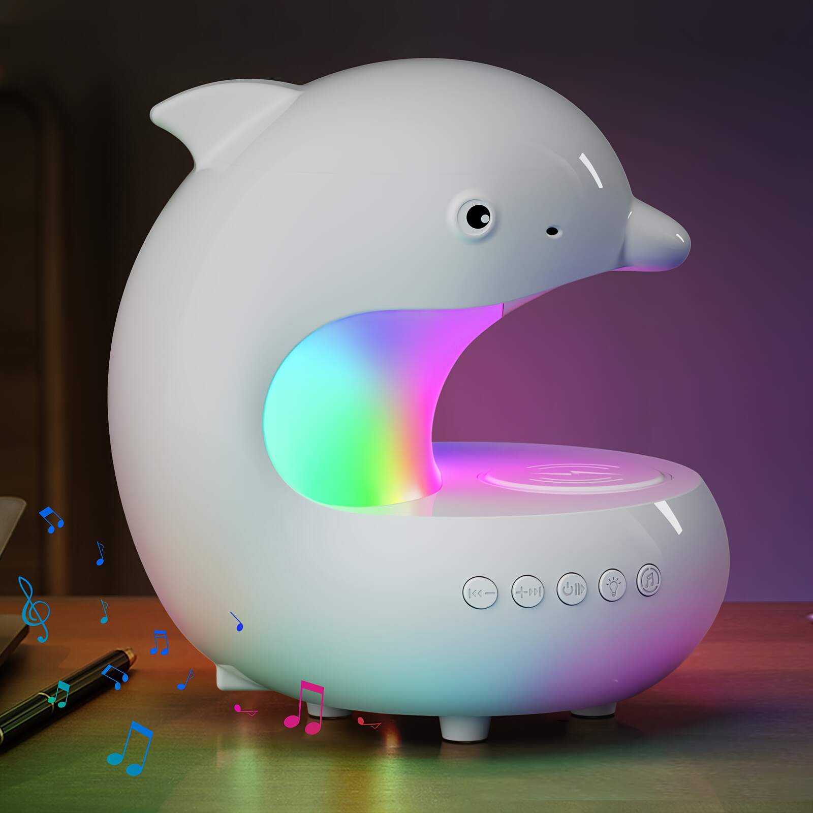 Wireless Speakers with Wireless Charging, Rhythm RGB Lights, 1200mAh Cute Dolphin Smart Lights, Bedroom Night Lights, dimmable Table Lamp, Perfect Gift Idea for Friends on Holidays & Birthdays