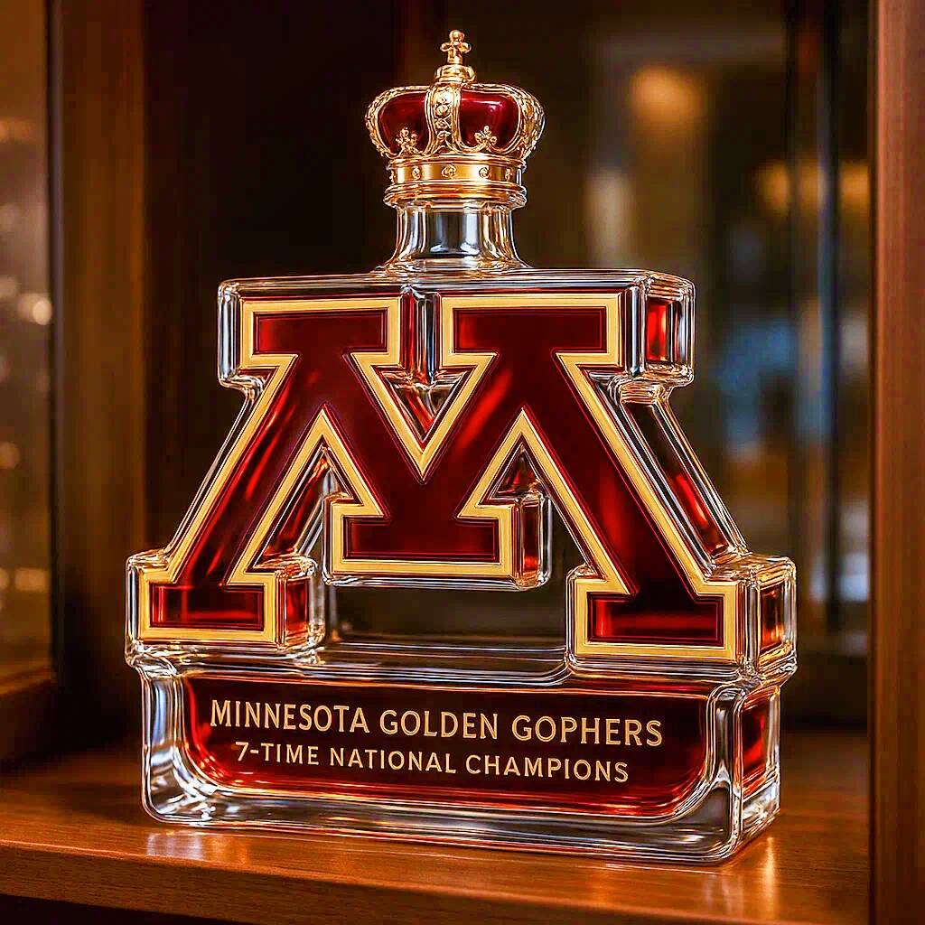 Minnesota Golden Gophers 7-time National Champions Whiskey Bottle