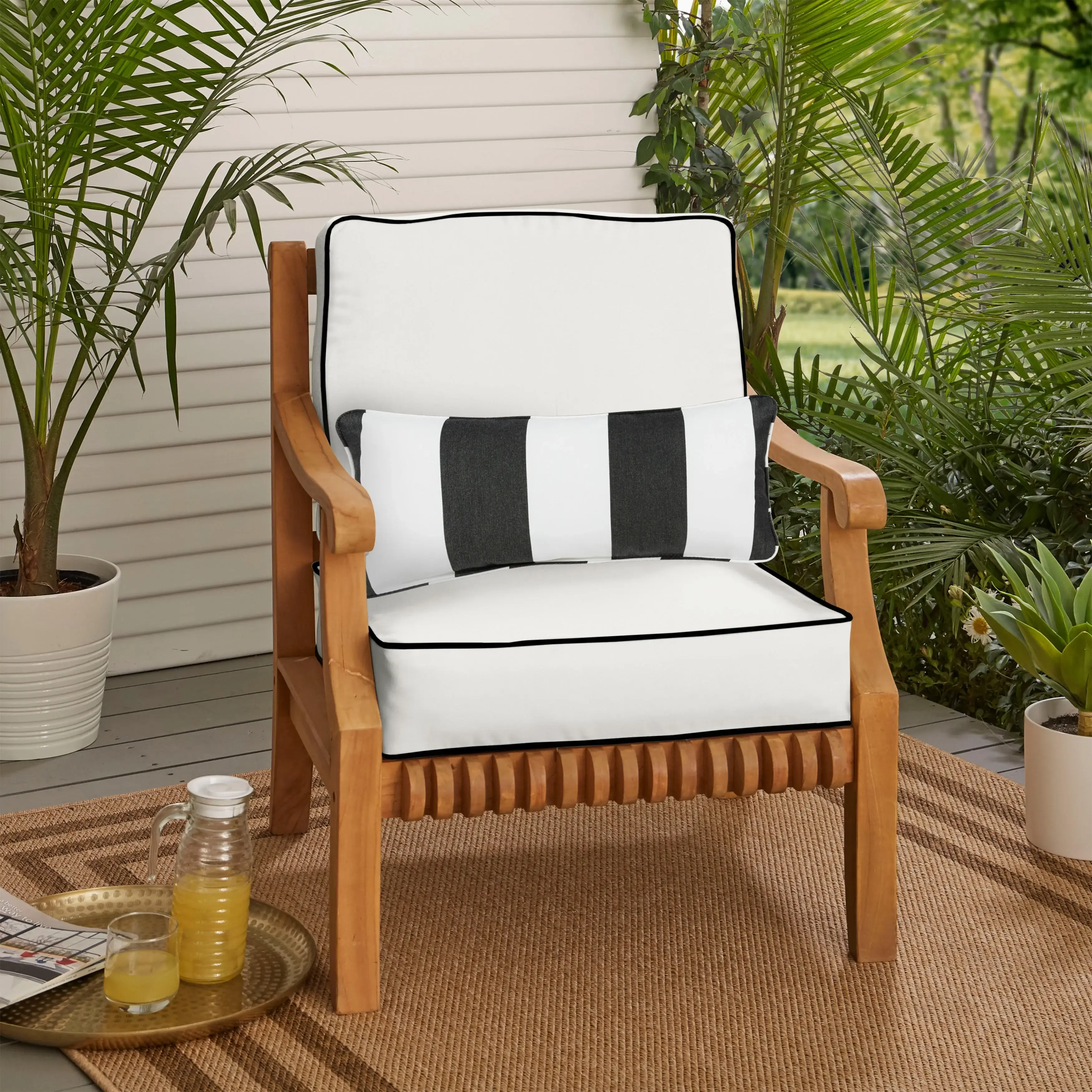 Sorra Home Oakley Sunbrella Solid Indoor/ Outdoor Corded Chair Cushion Set and Lumbar Pillow